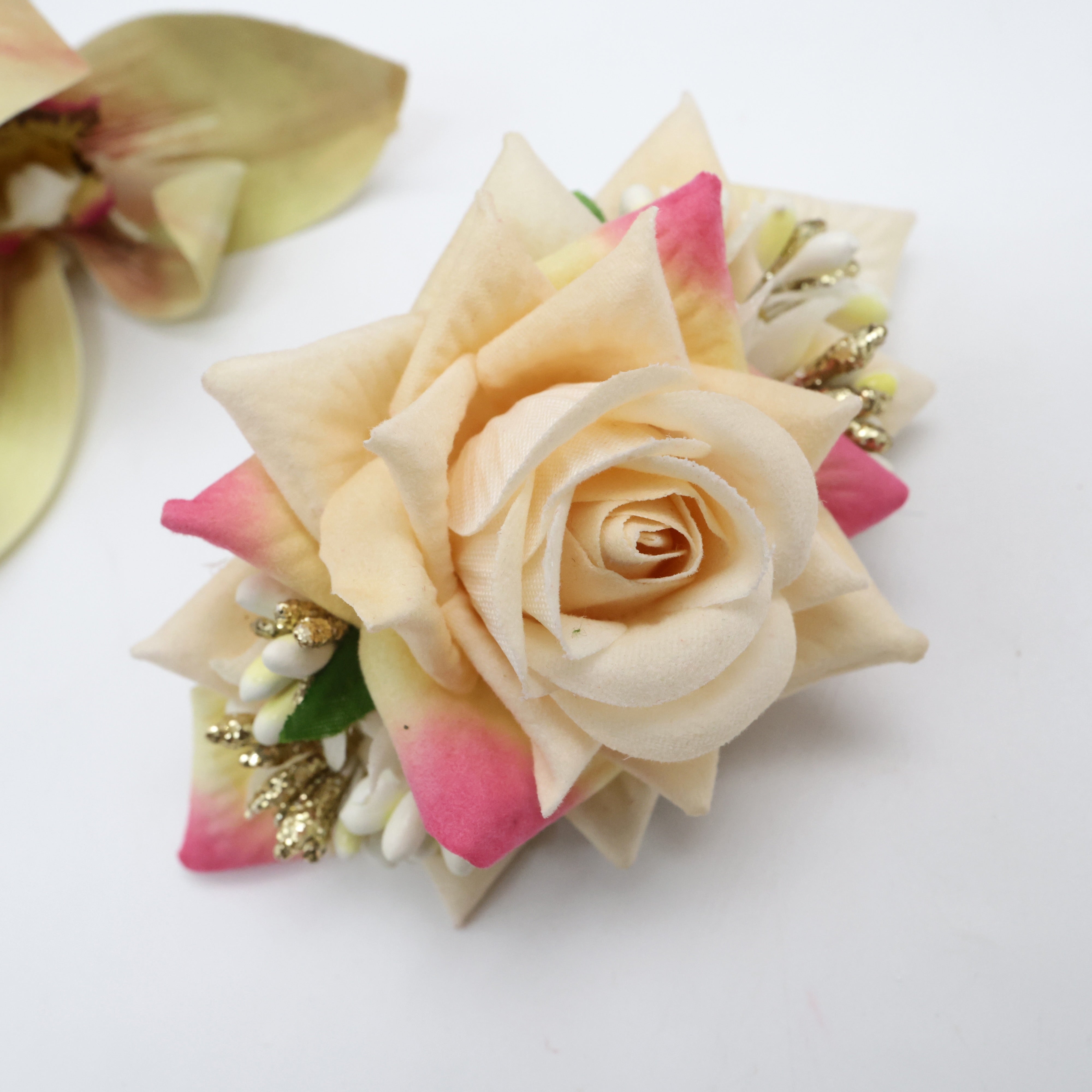 Real Look Rose Pollens Fancy Flower French Barrette Hair Clip For Women