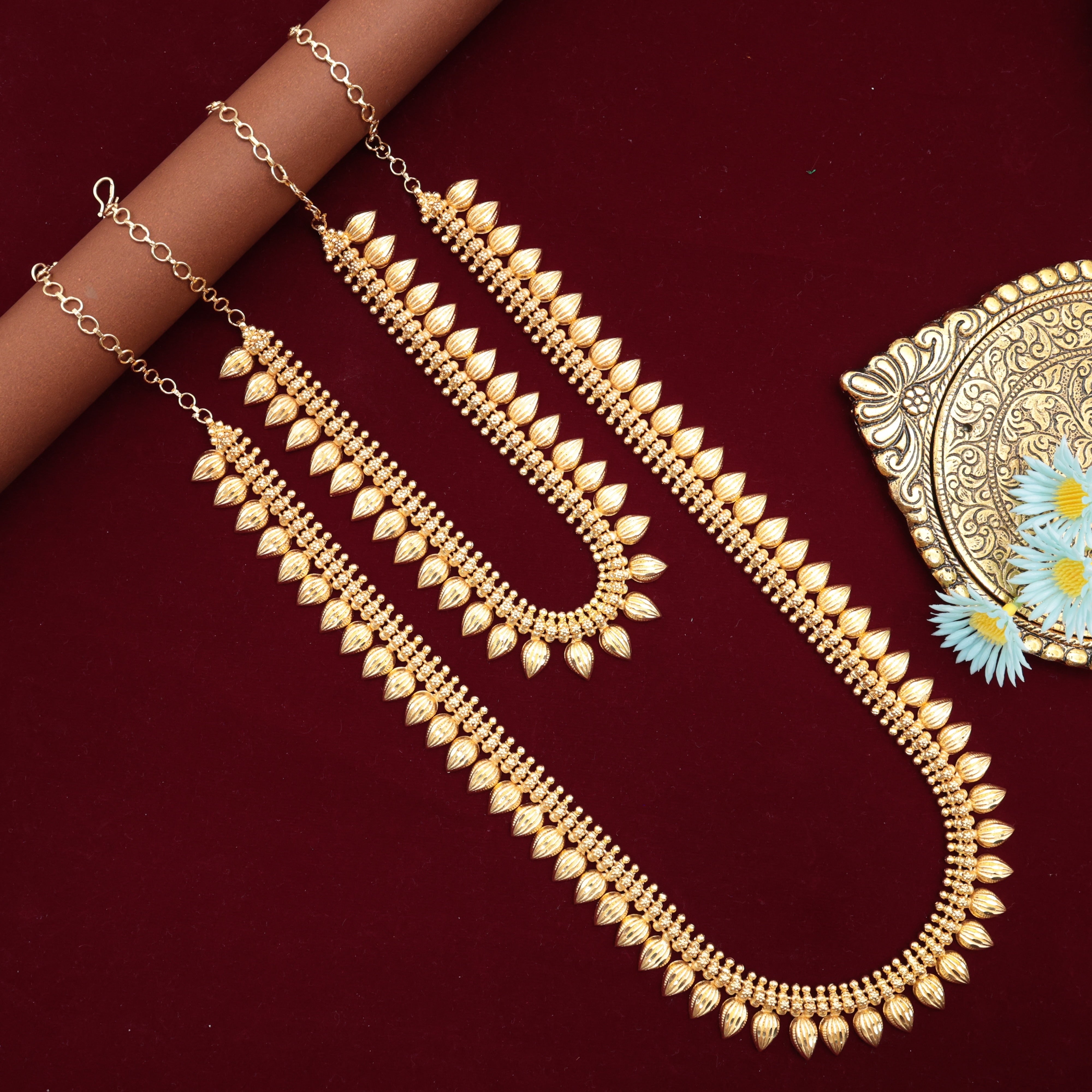 Real Gold Look Big Mulla Mottu Necklace Haaram Bridal Combo
