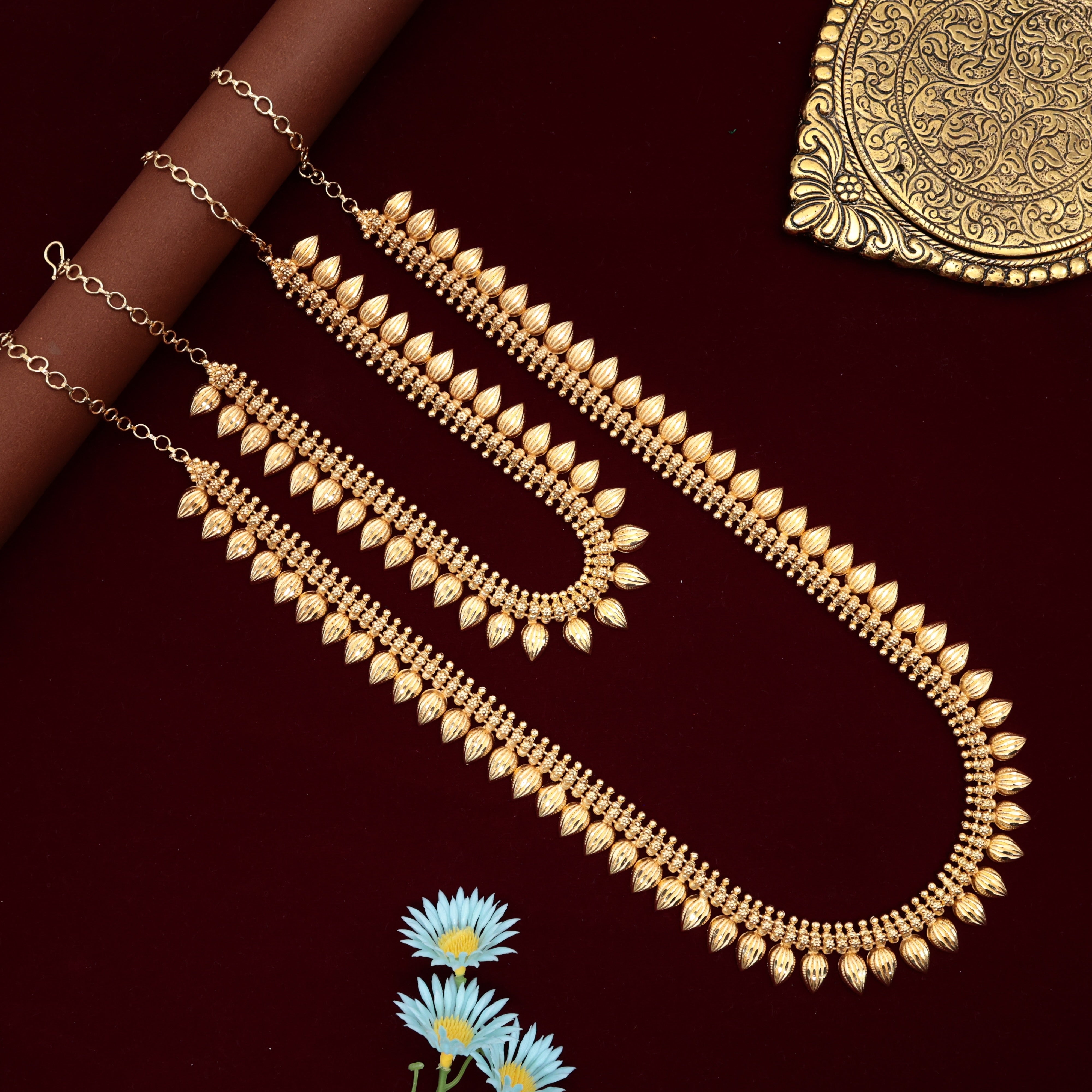 Real Gold Look Big Mulla Mottu Necklace Haaram Bridal Combo