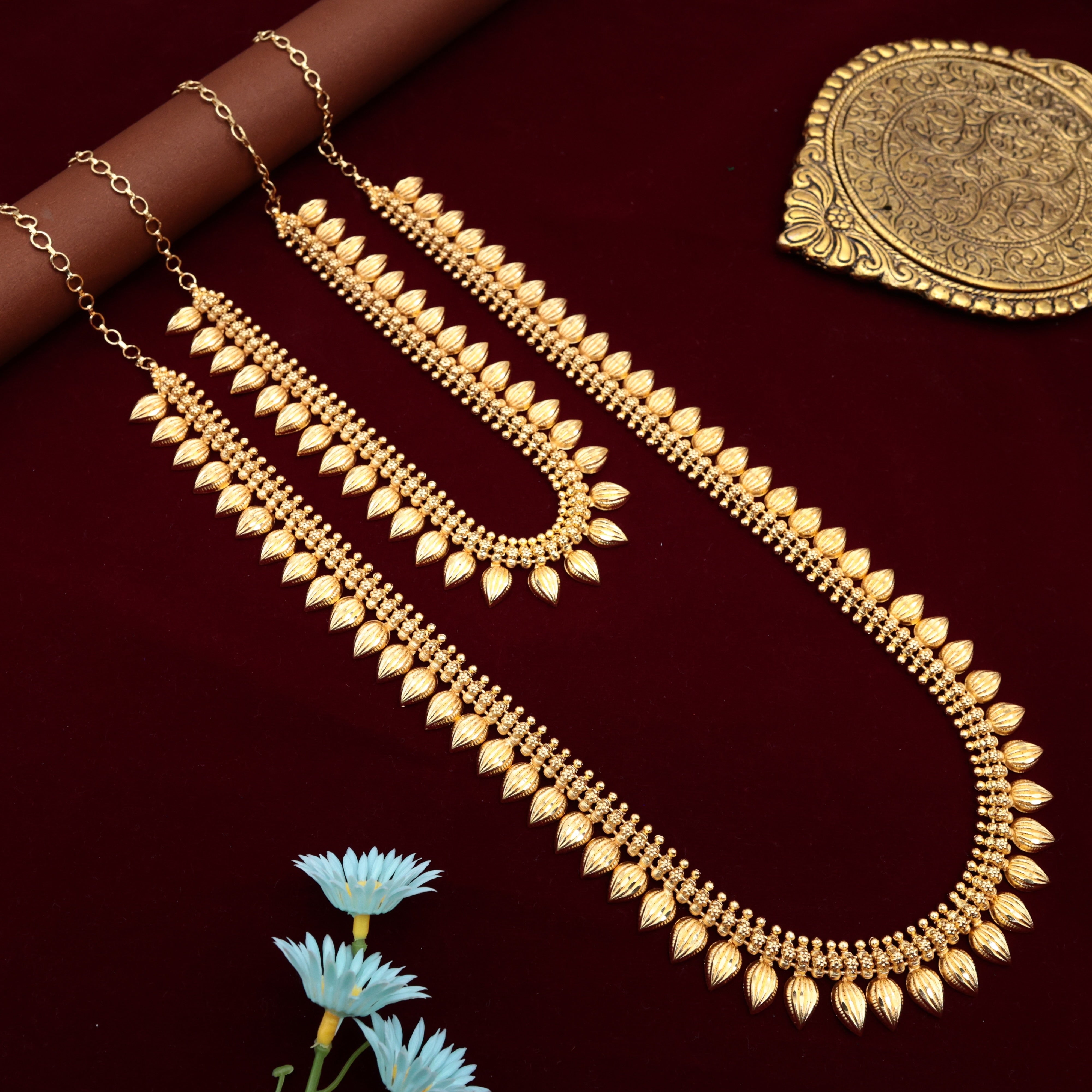 Real Gold Look Big Mulla Mottu Necklace Haaram Bridal Combo