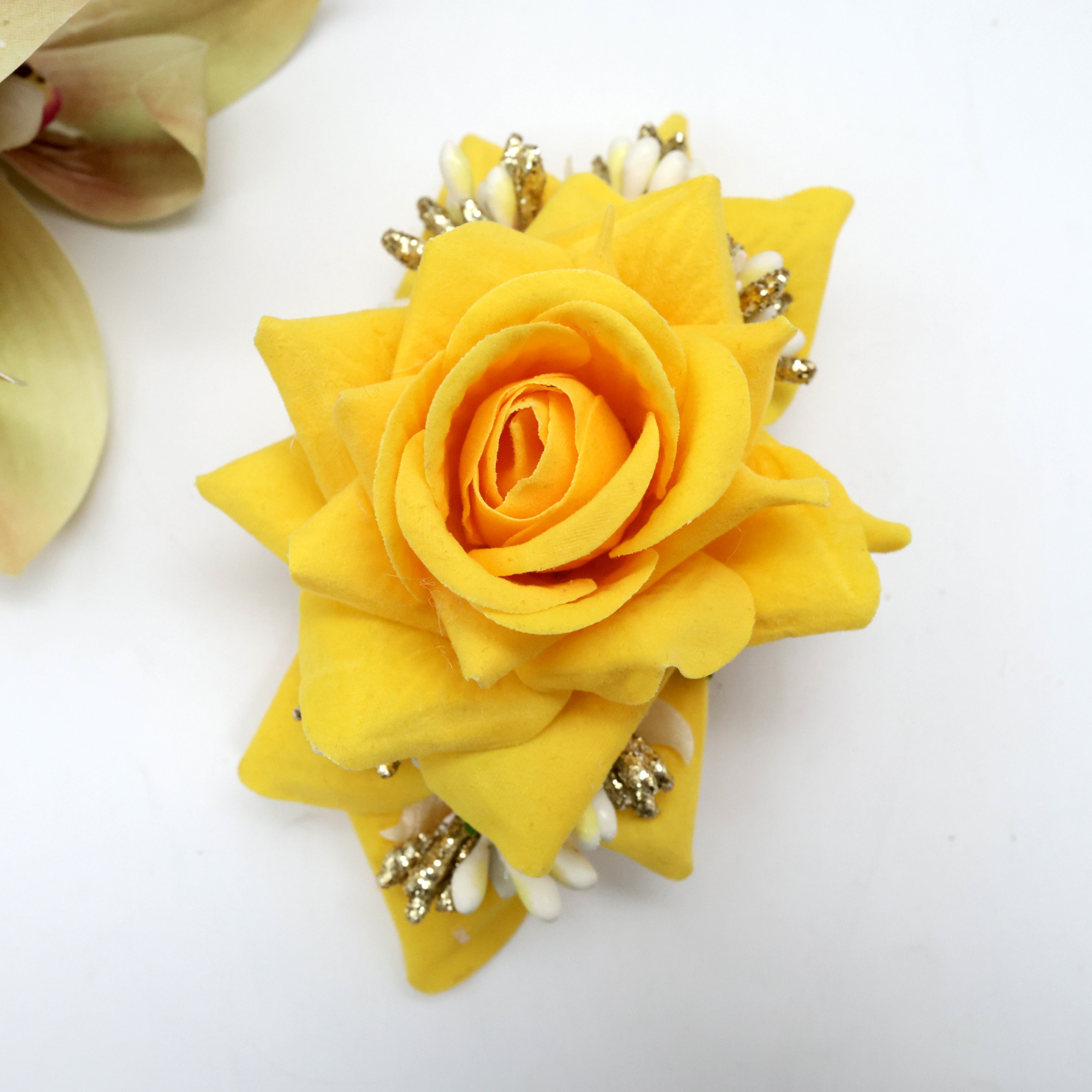 Real Look Rose Pollens Fancy Flower French Barrette Hair Clip For Women