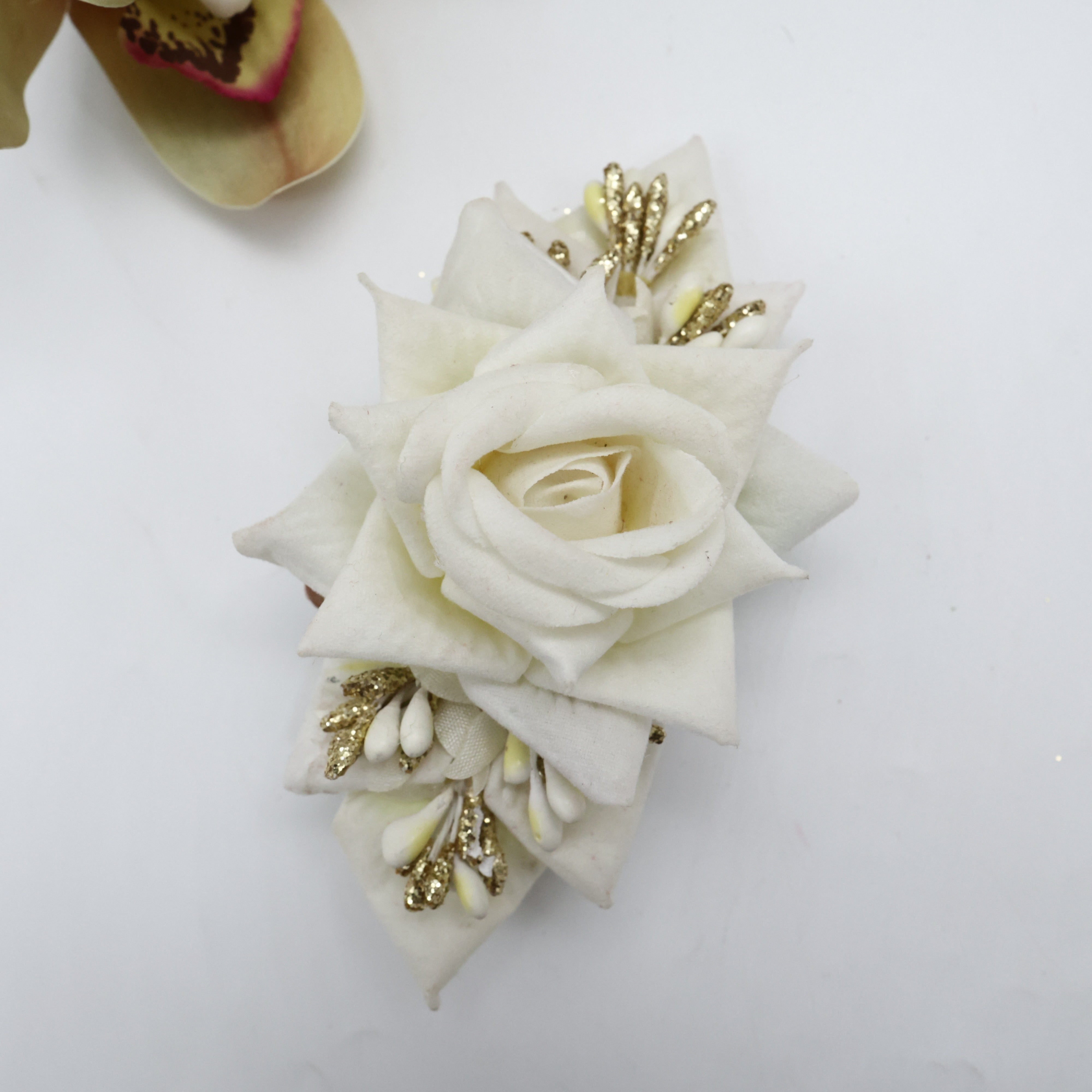 Real Look Rose Pollens Fancy Flower French Barrette Hair Clip For Women