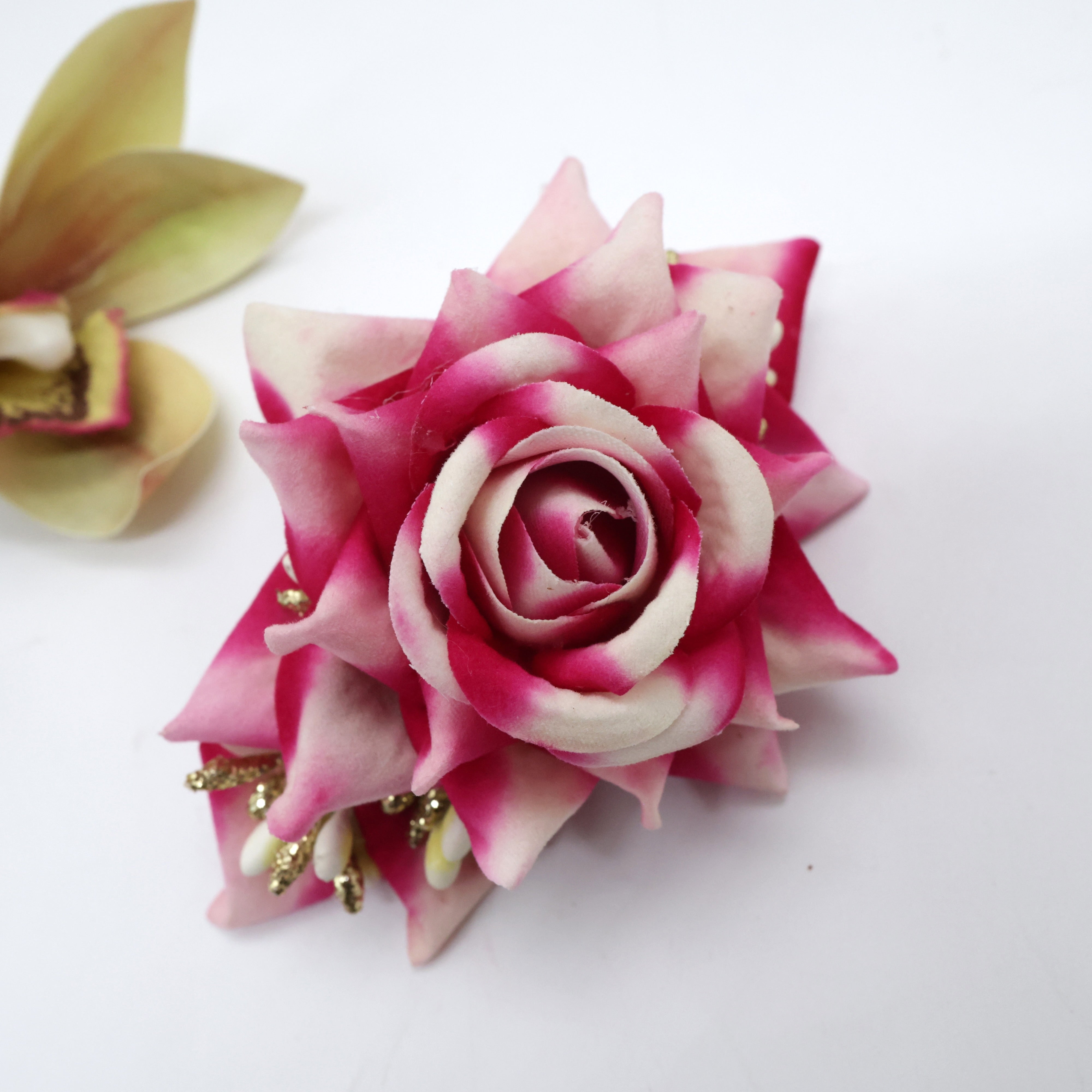 Real Look Rose Pollens Fancy Flower French Barrette Hair Clip For Women