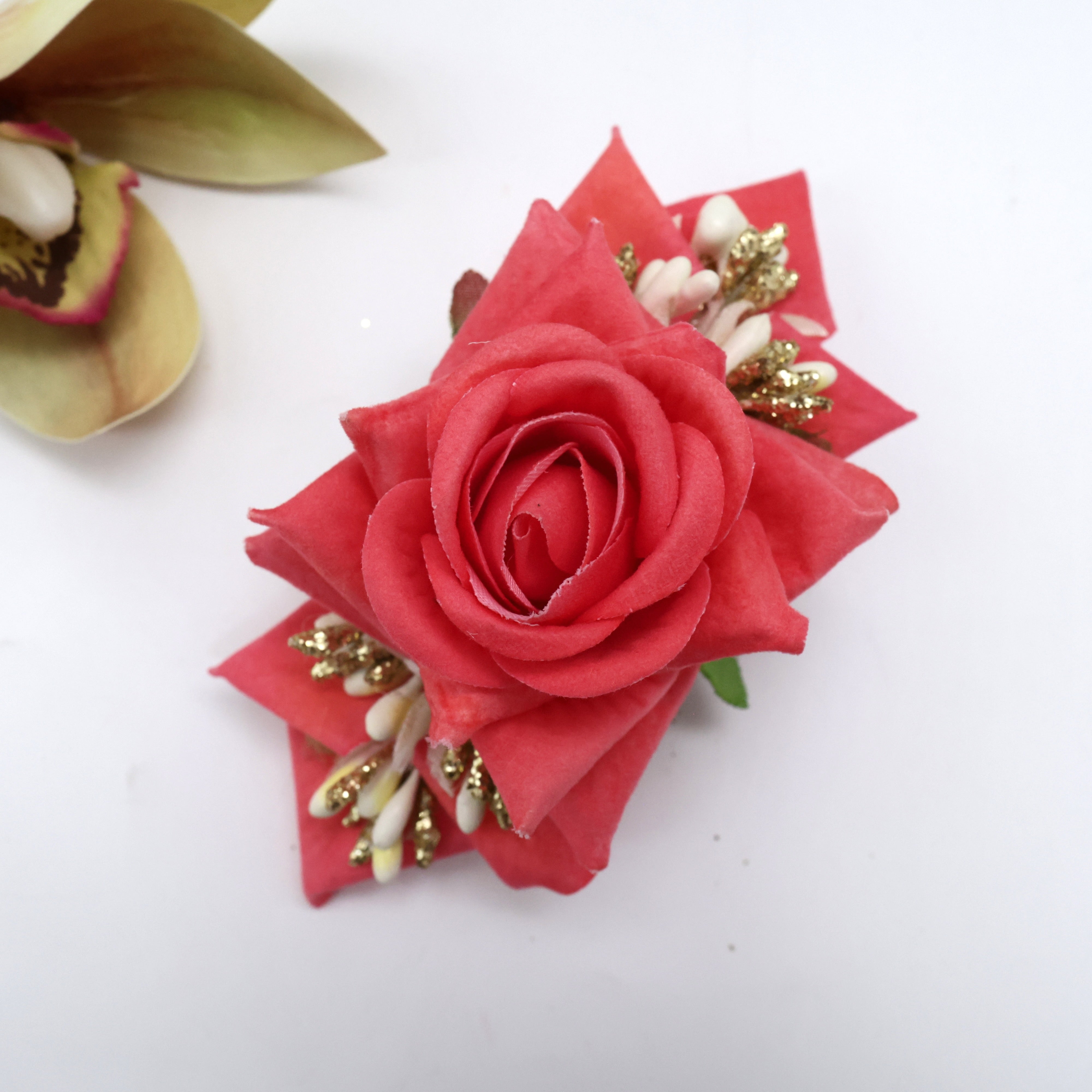 Real Look Rose Pollens Fancy Flower French Barrette Hair Clip For Women