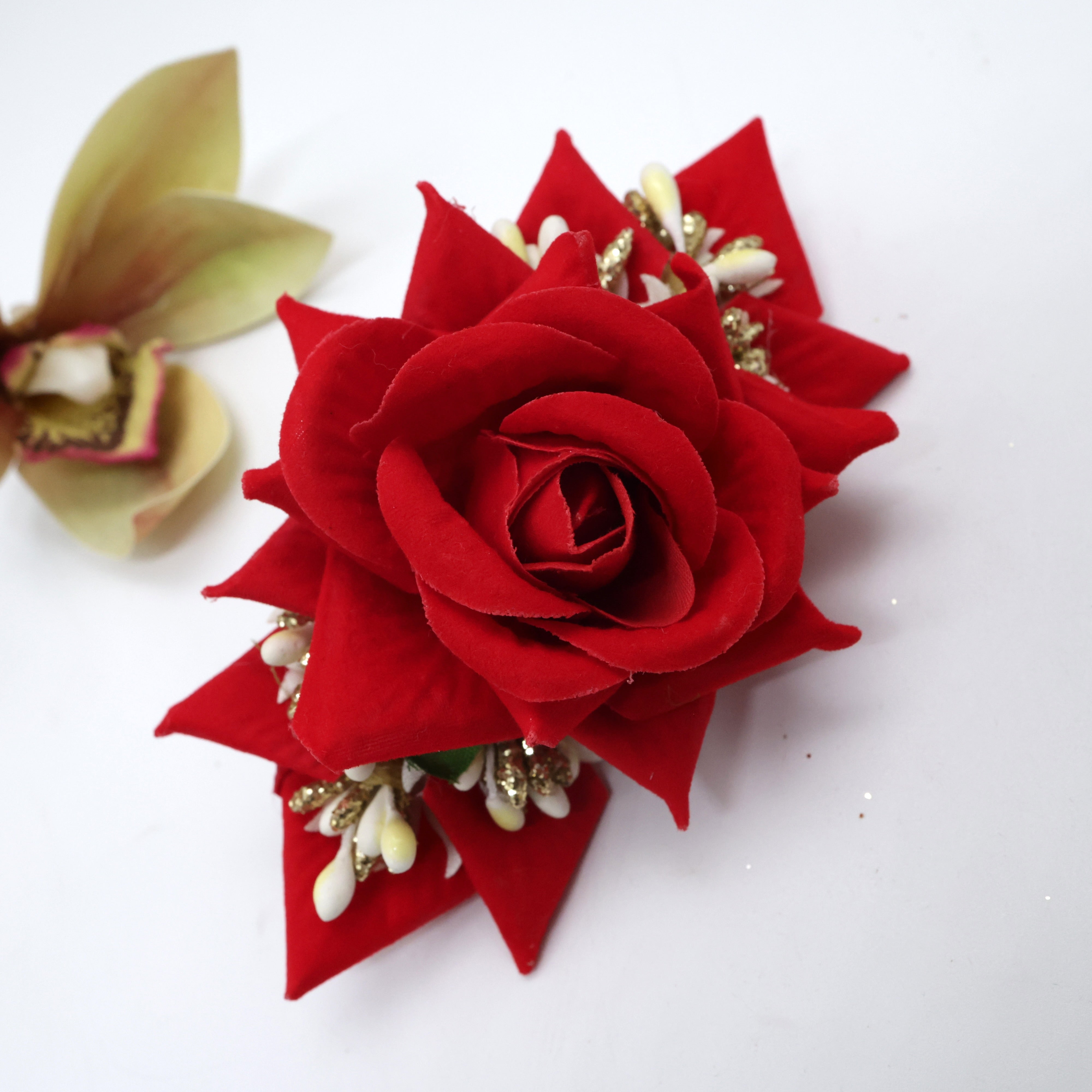 Real Look Rose Pollens Fancy Flower French Barrette Hair Clip For Women