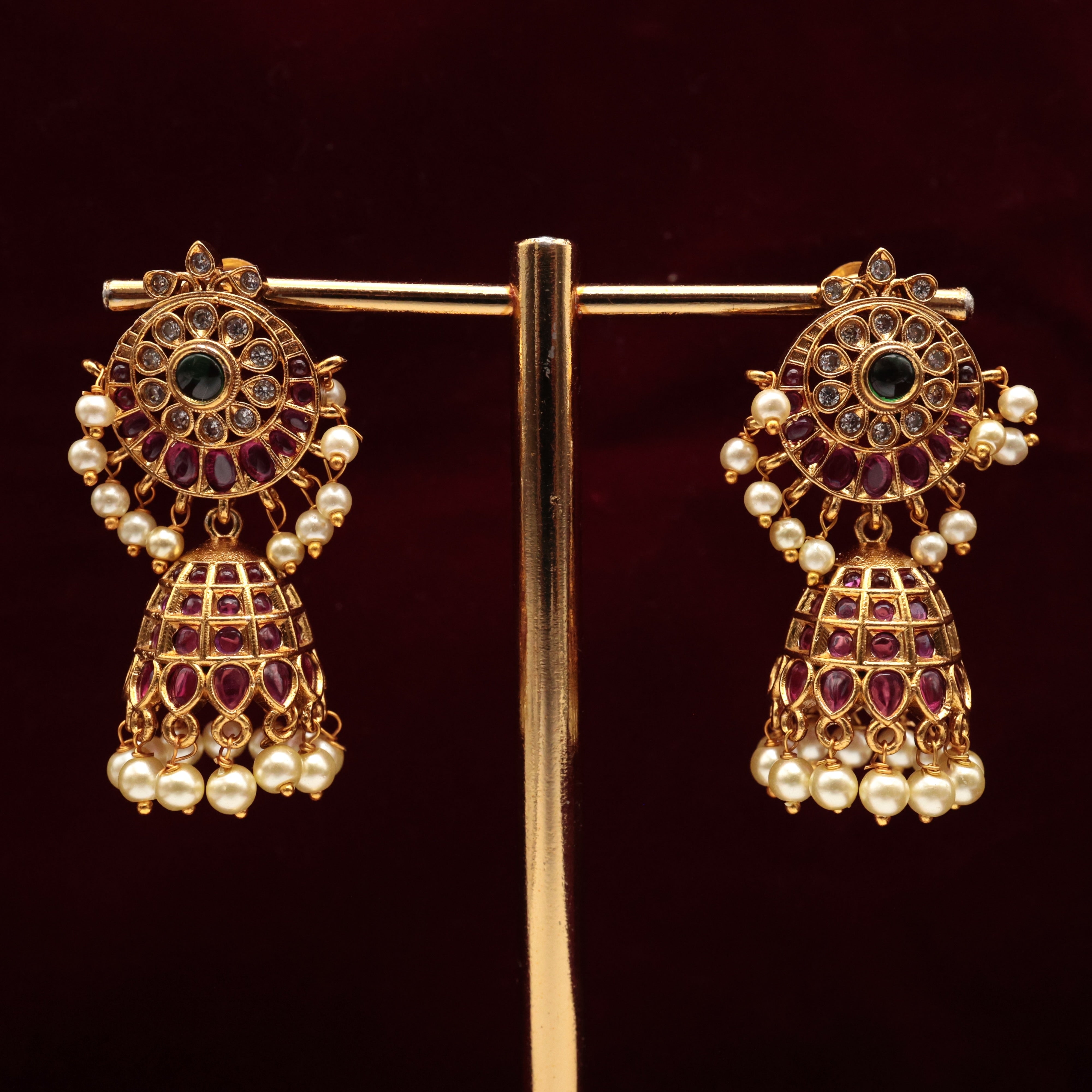 AD KEMP CHAAND ANTIQUE GOLD BRIDAL JHUMKAS