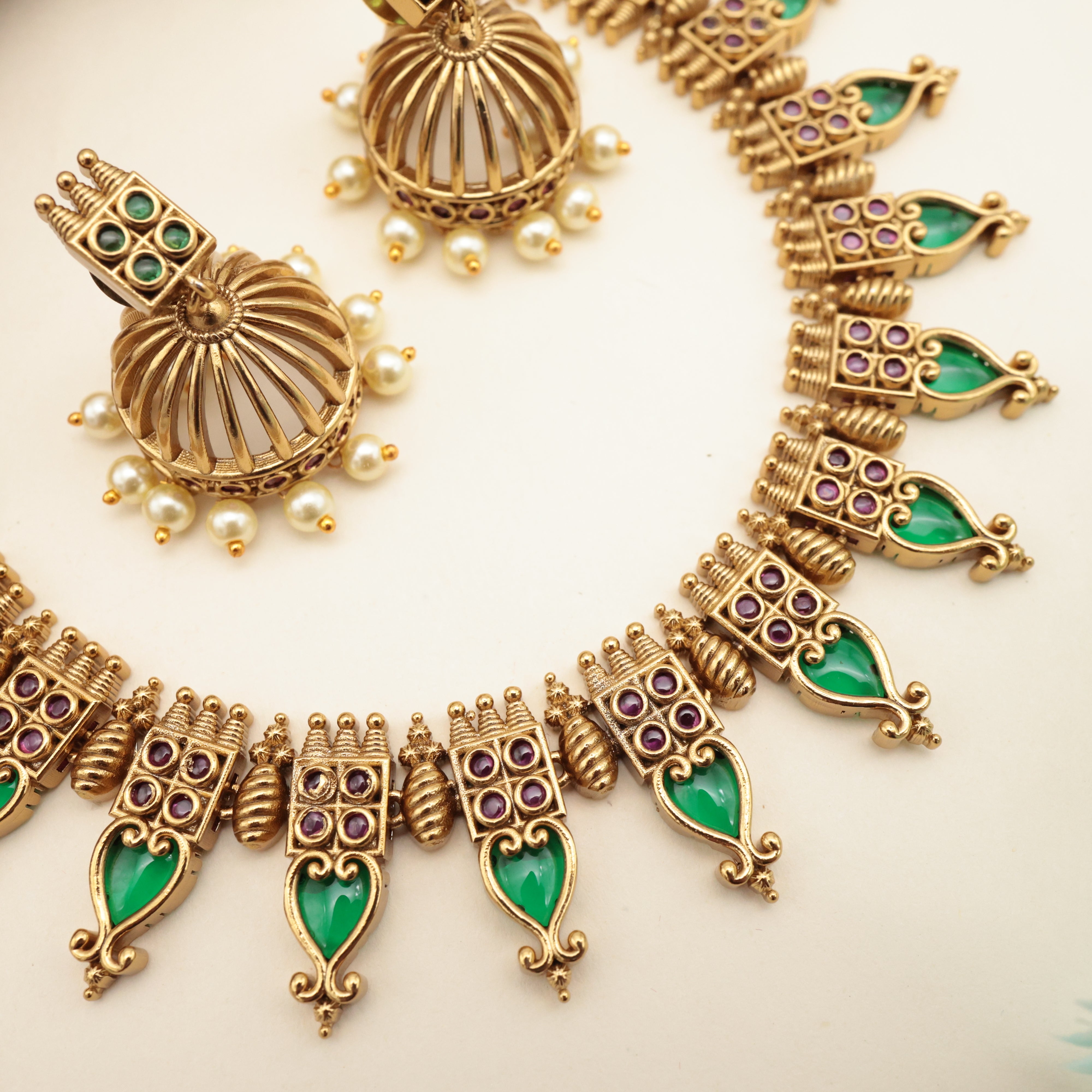 Antique Premium Quality Kemp Palakka Bridal Necklace Set