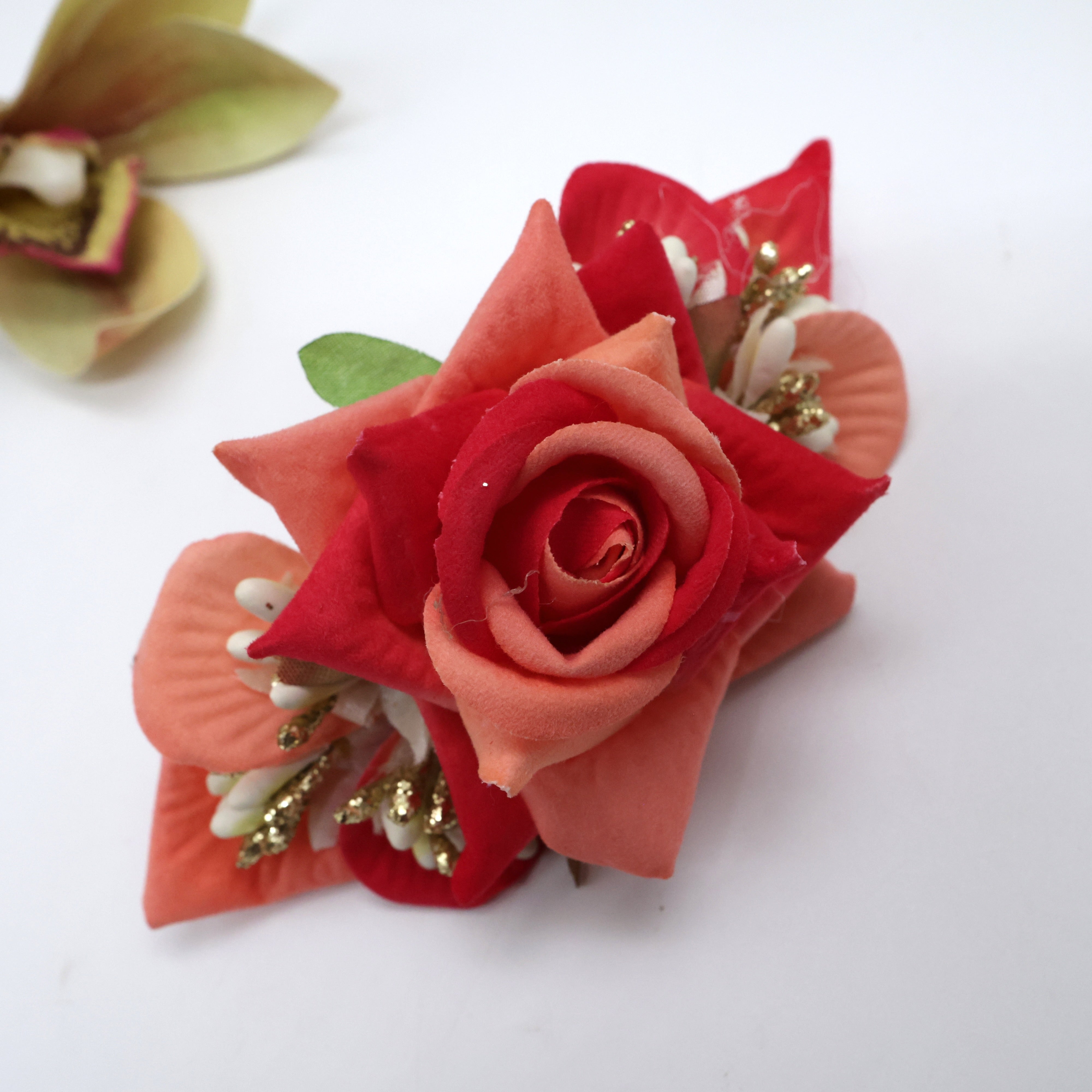Real Look Rose Pollens Fancy Flower French Barrette Hair Clip For Women