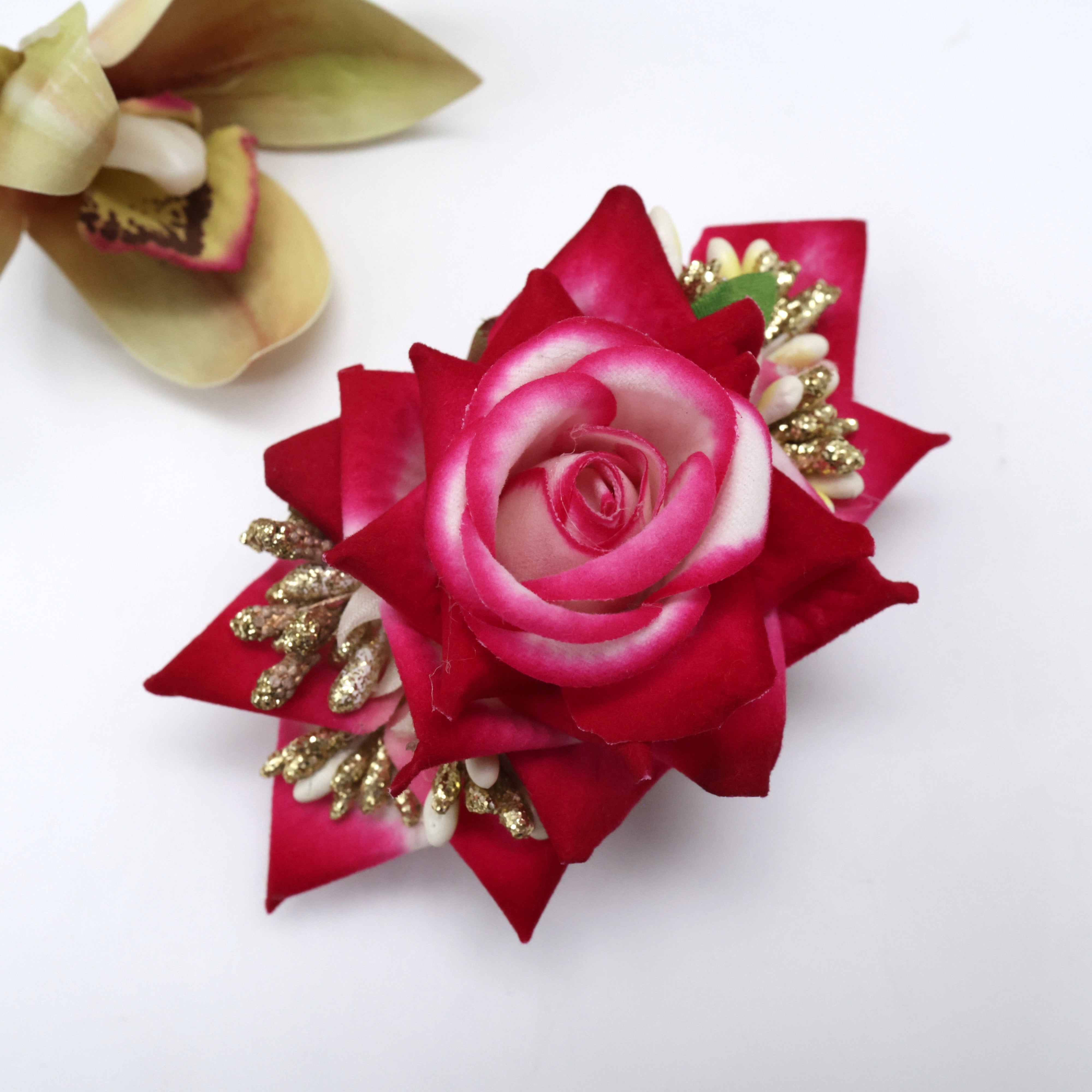Real Look Rose Pollens Fancy Flower French Barrette Hair Clip For Women