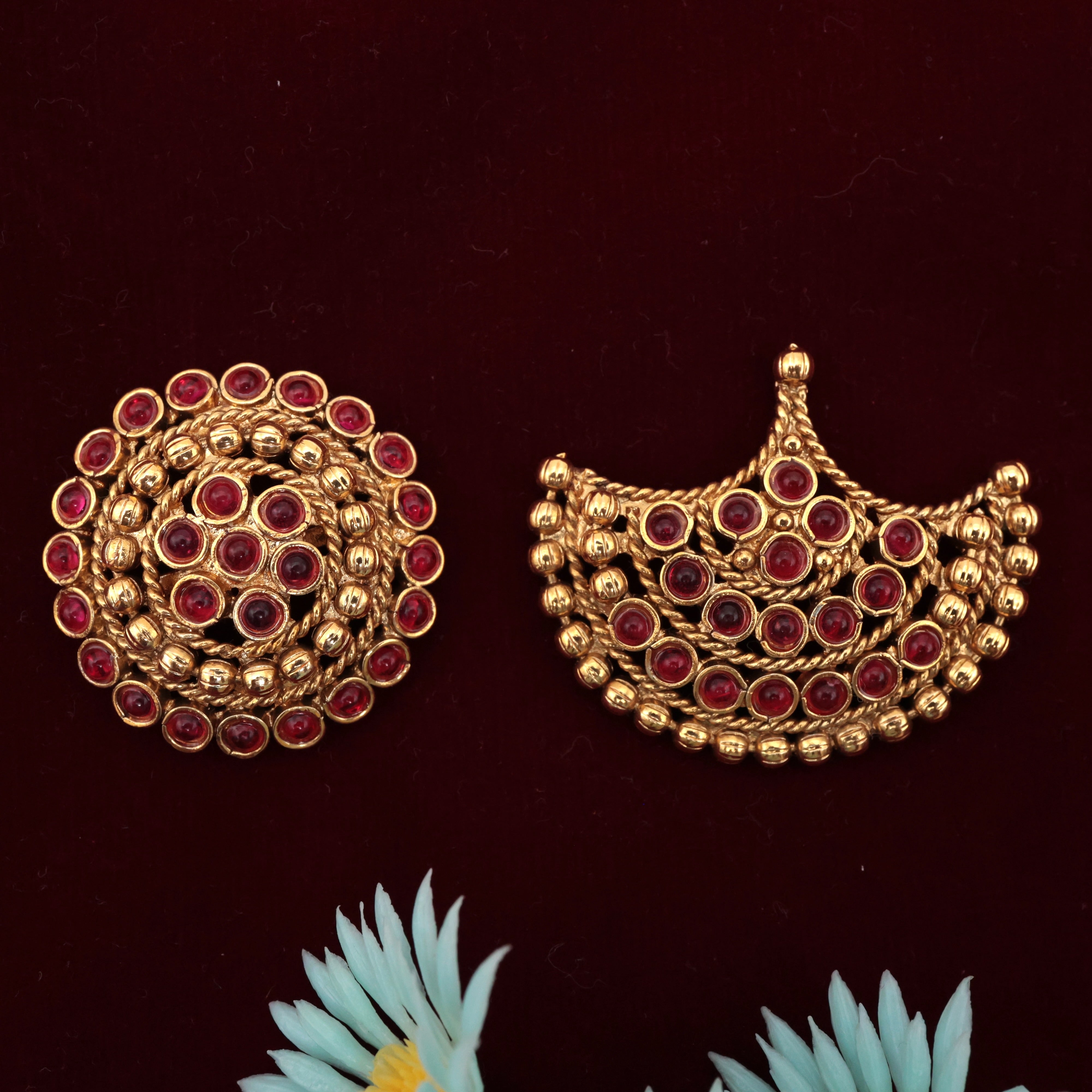 Antique Gold Premium Kemp Flower Bridal Sun Moon Jada Billa - Bridal Suryan Chandran Jadai Billai
