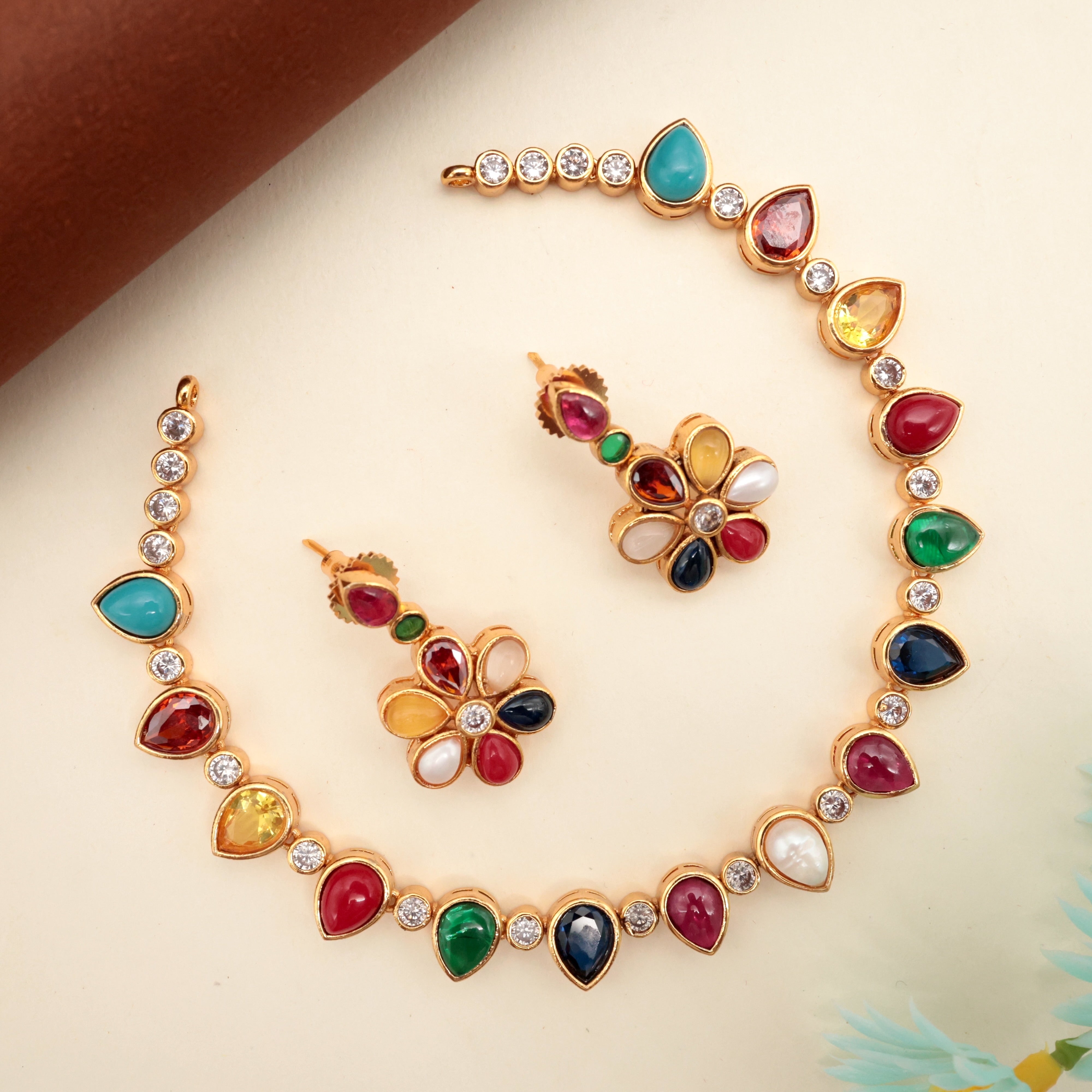 Premium Tilak Navarathna Drops Necklace Set