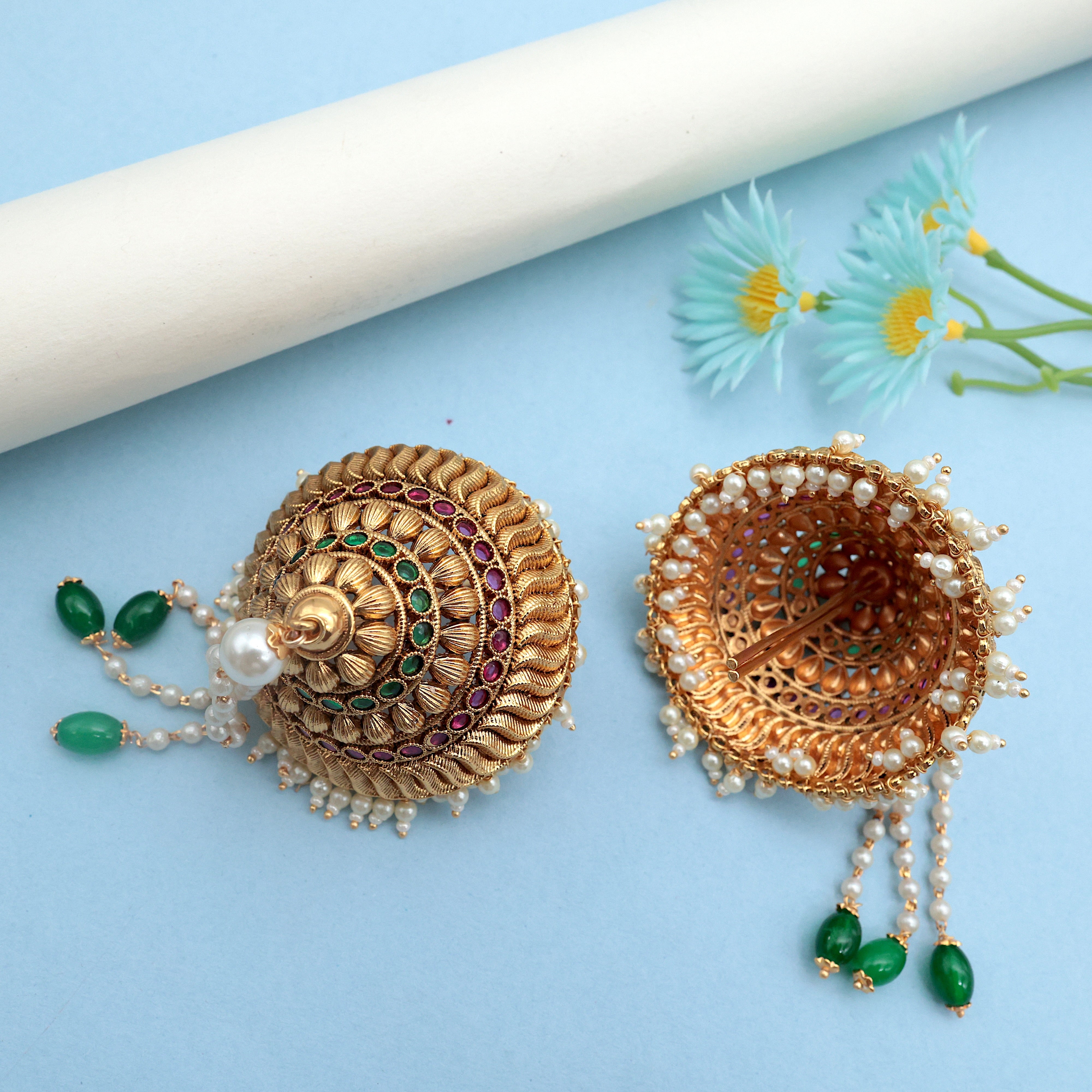 ANTIQUE GOLD PREMIUM 5 LINE TRADITIONAL AD KEMP ANDAL KONDAI - IYENGAR BRIDAL HAIR ACCESSORY