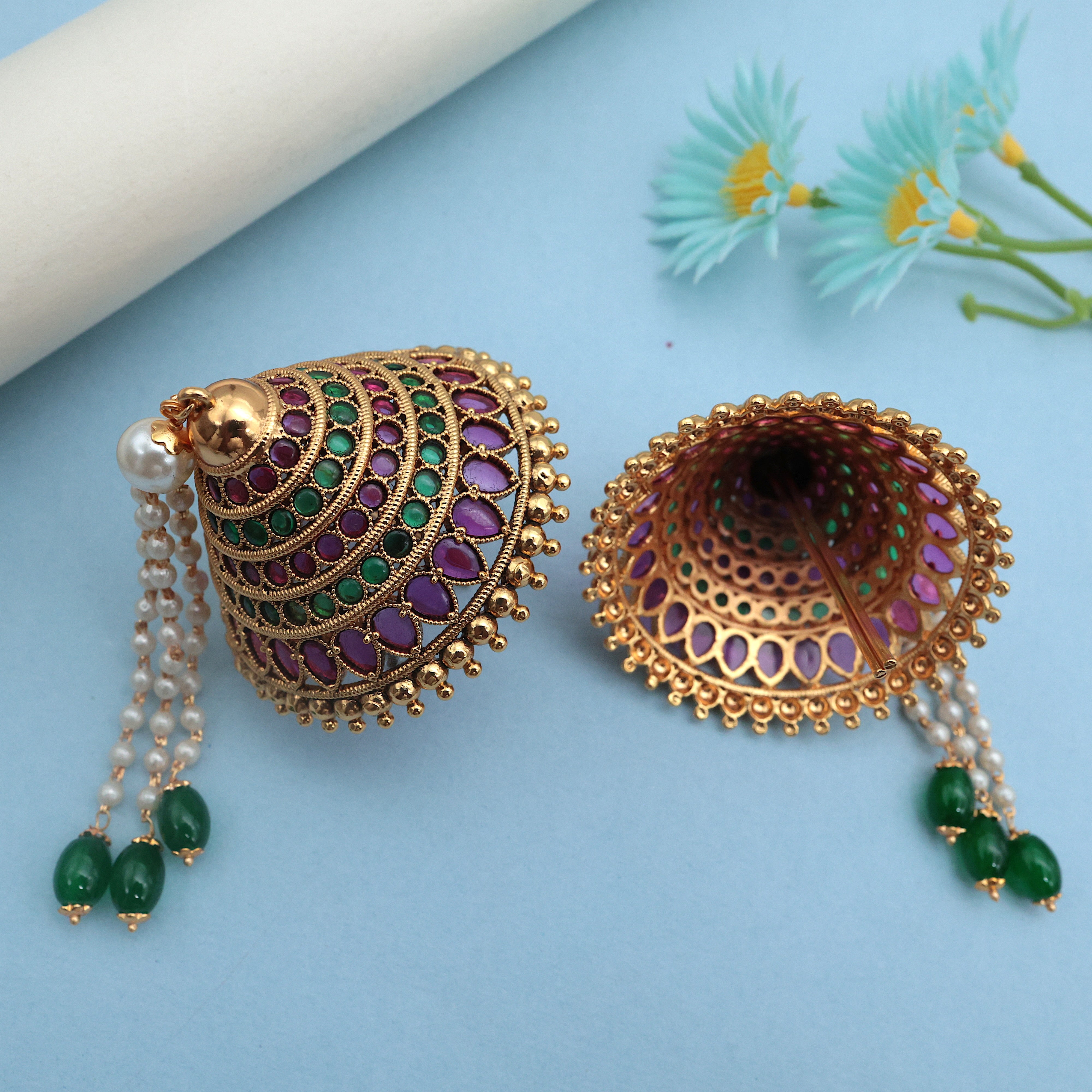 ANTIQUE GOLD PREMIUM TRADITIONAL AD KEMP ANDAL KONDAI - IYENGAR BRIDAL HAIR ACCESSORY