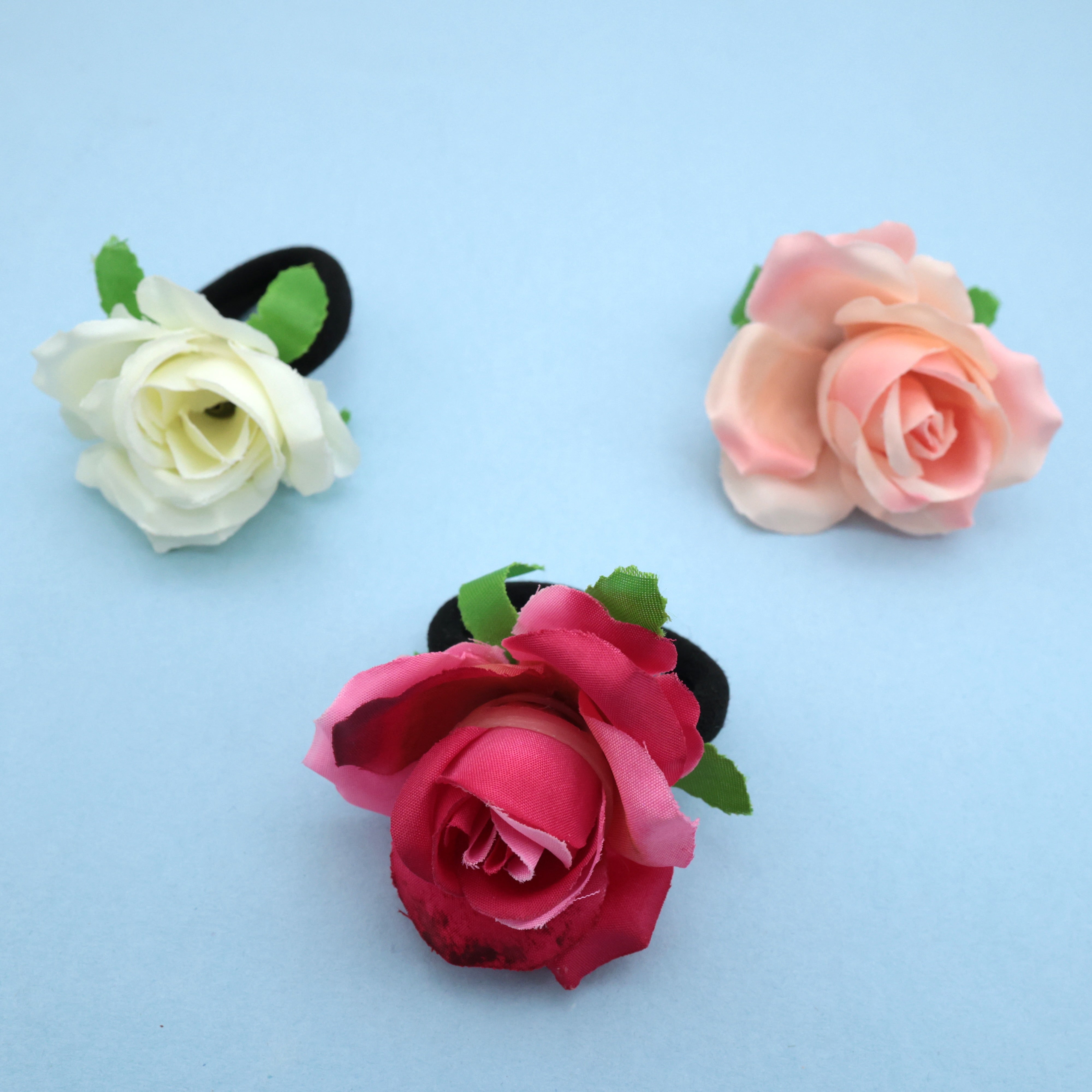 Real Look Pack of 3 Rose Hair Ties - Elastic Hair Bands For Women