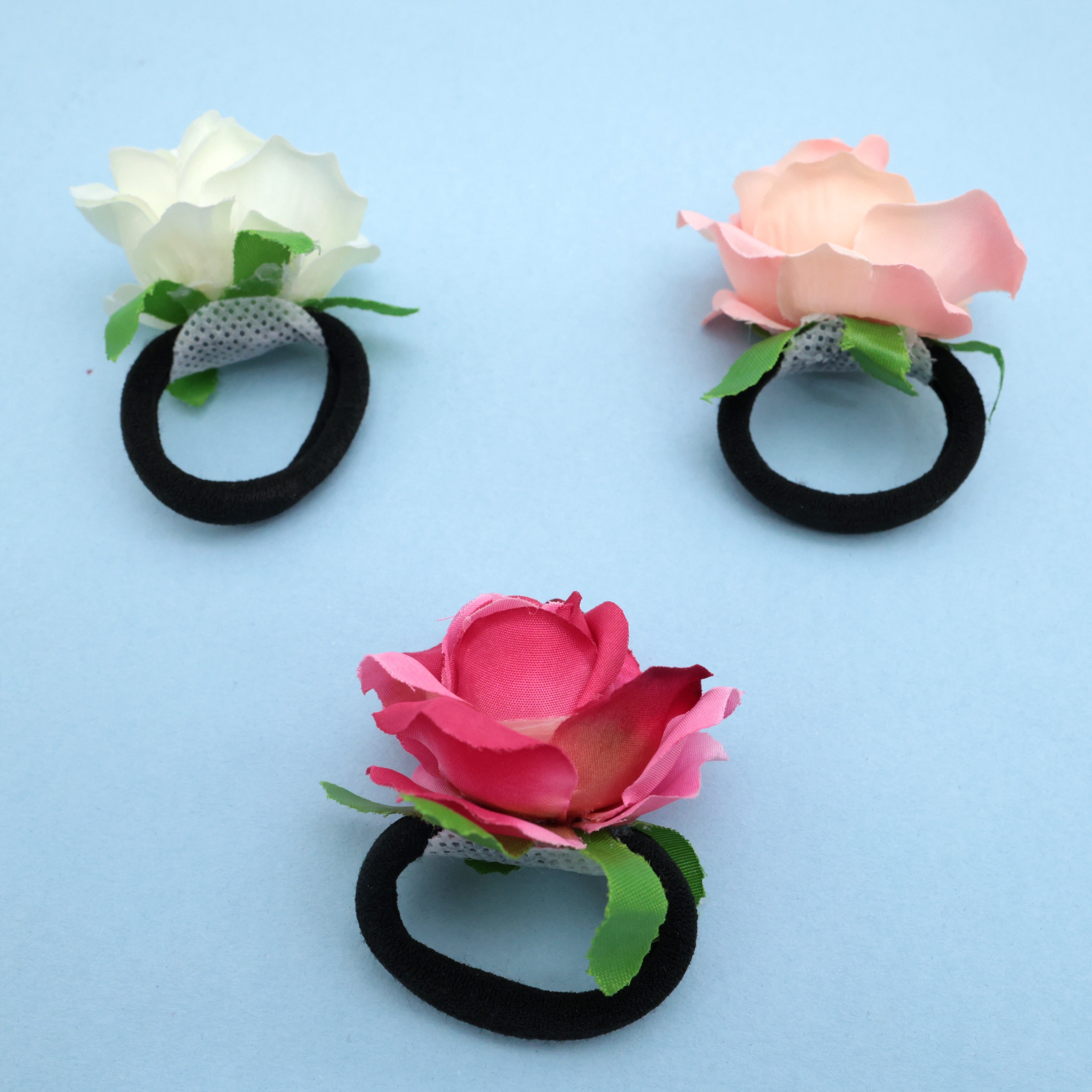 Real Look Pack of 3 Rose Hair Ties - Elastic Hair Bands For Women