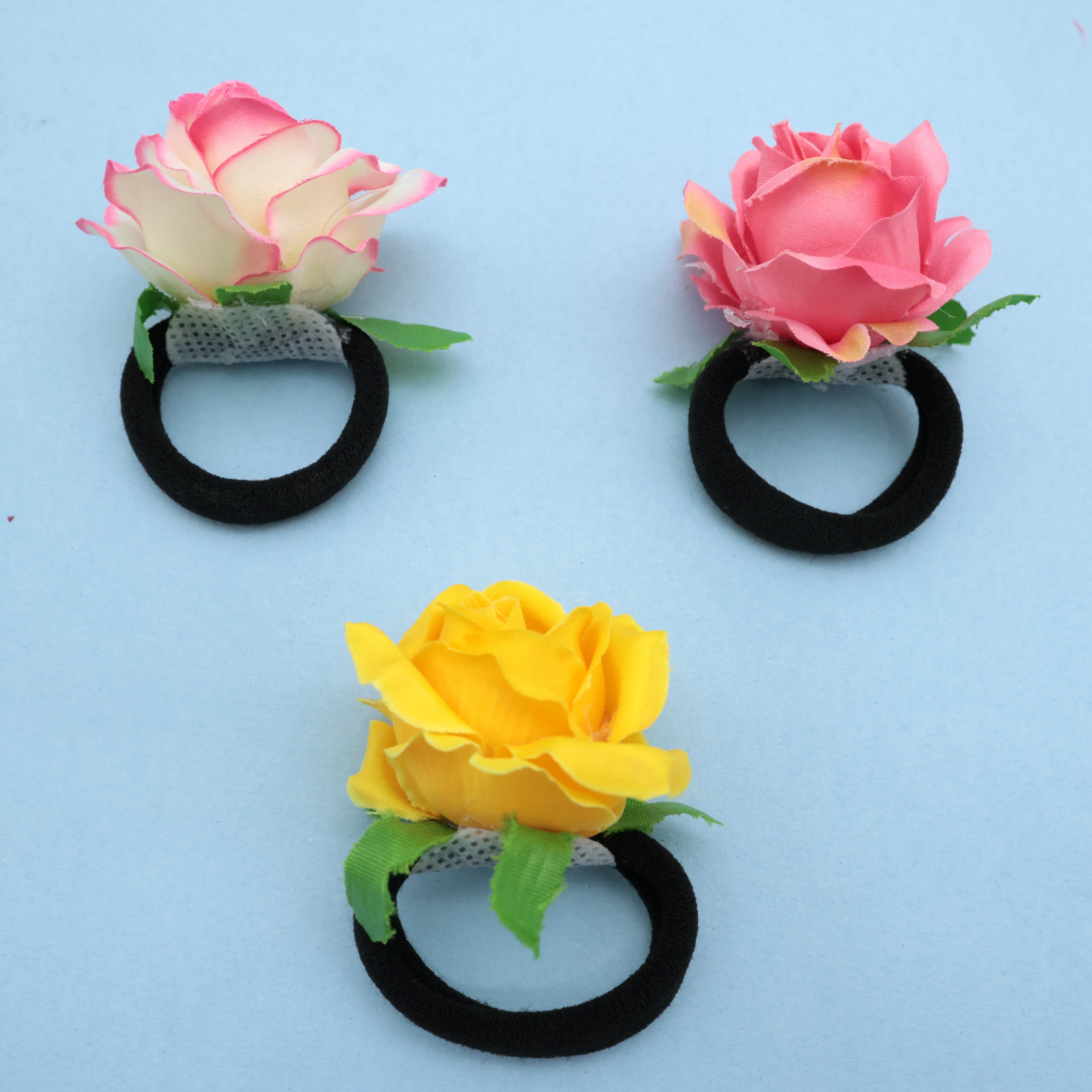 Real Look Pack of 3 Rose Hair Ties - Elastic Hair Bands For Women