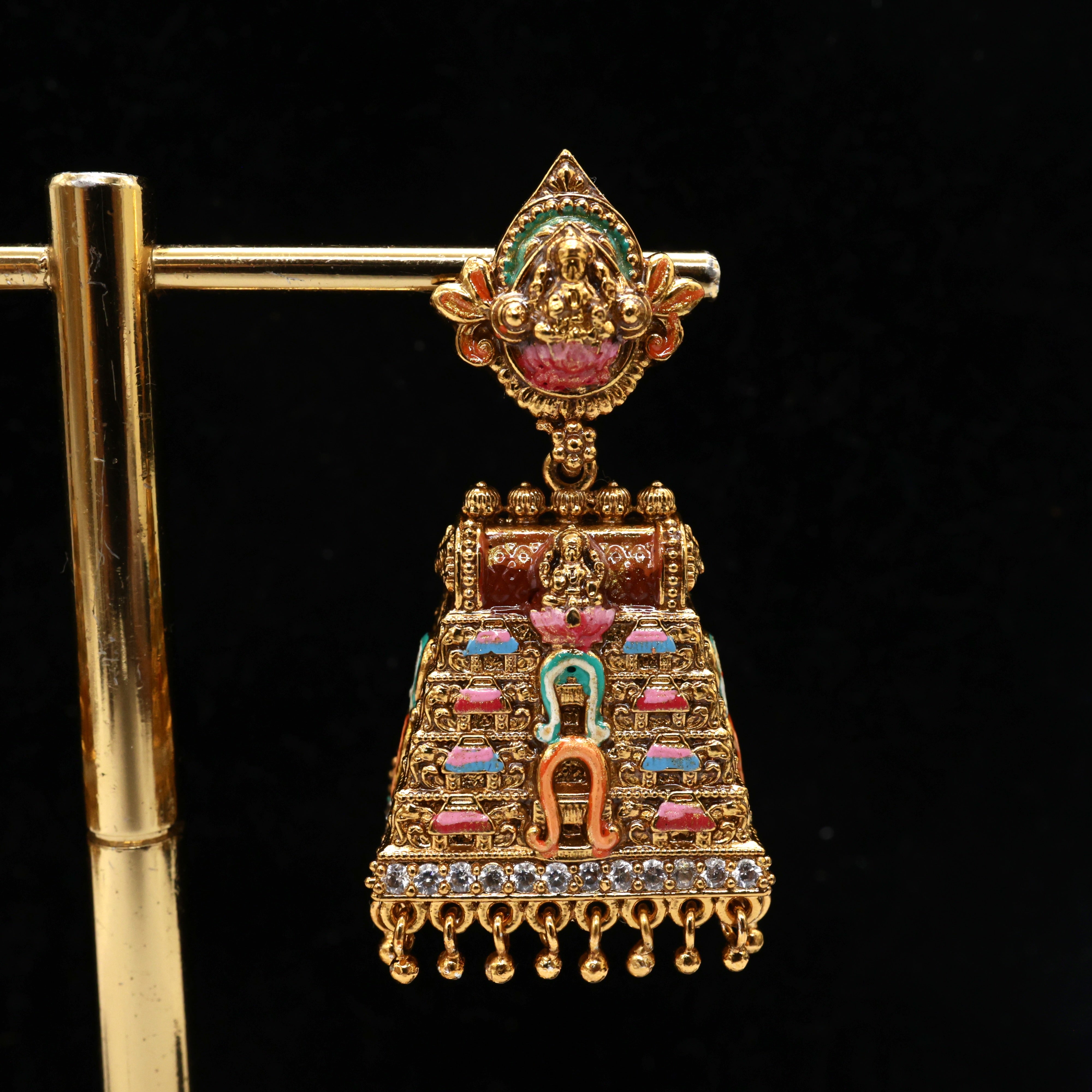 Premium Nagas Meena Work Lakshmi Temple Gopuram Jhumkas