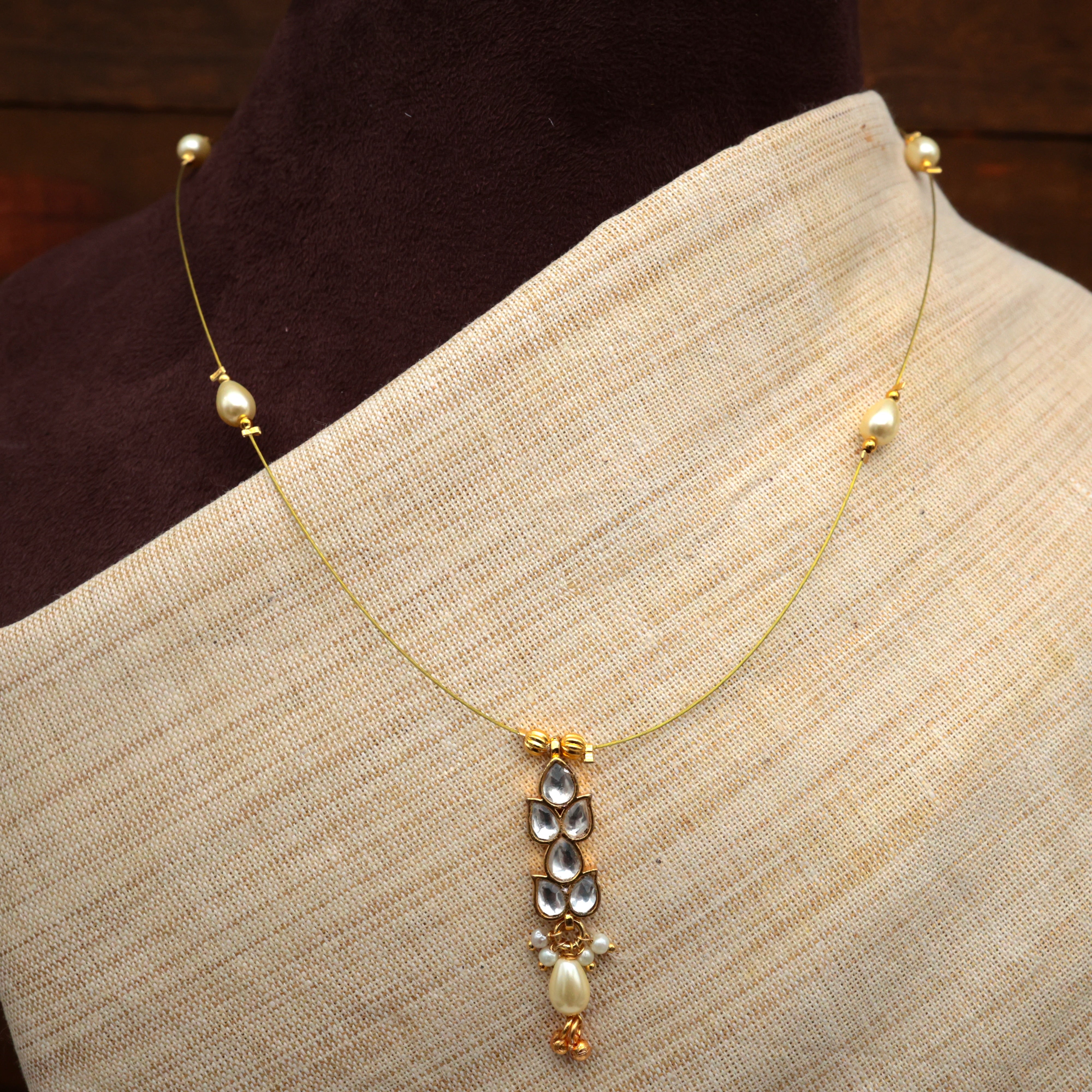 FLOWER DROPS - HANDMADE PREMIUM PACHI KUNDAN INVISIBLE NECKLACE