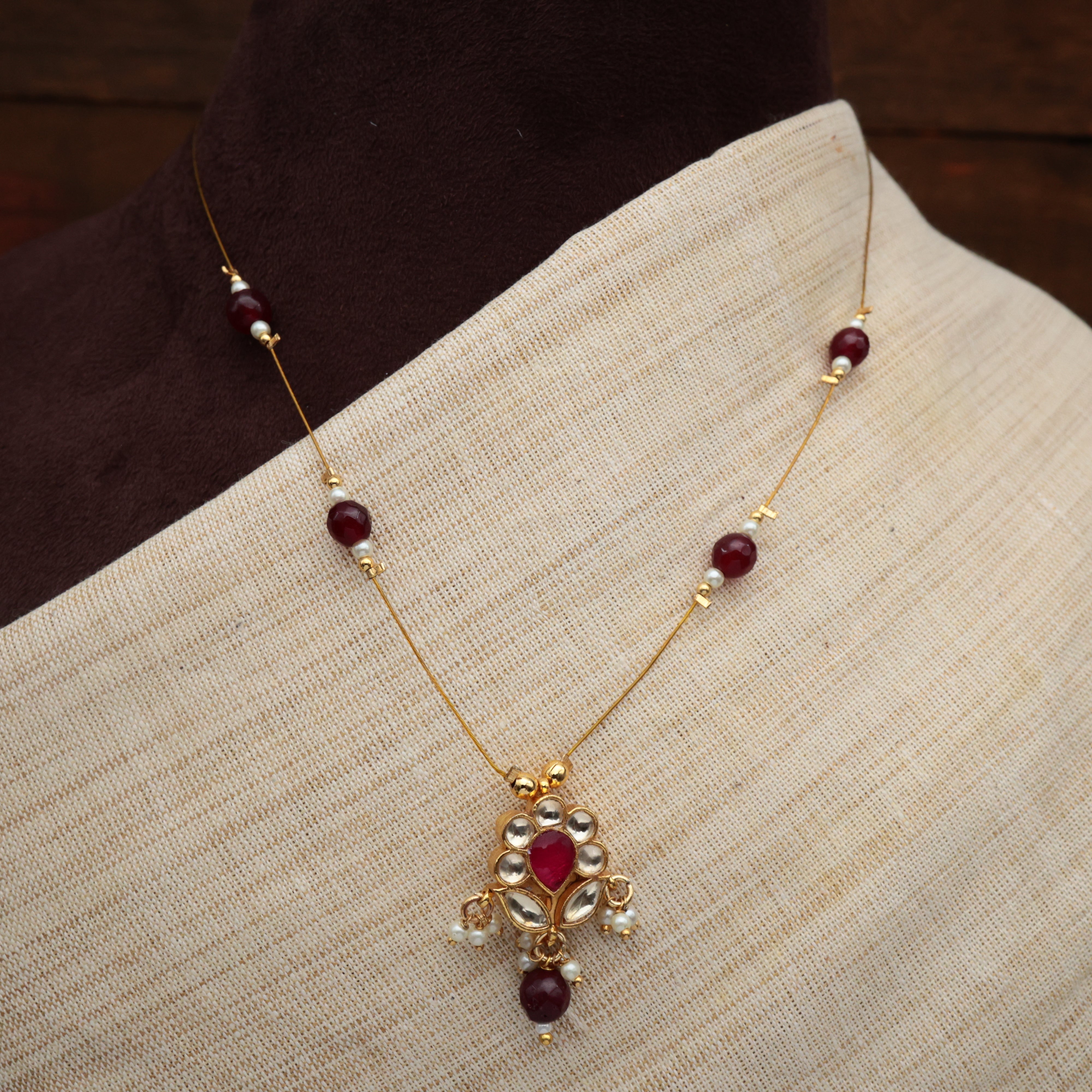 PHOOL - HANDMADE PREMIUM PACHI KUNDAN INVISIBLE NECKLACE