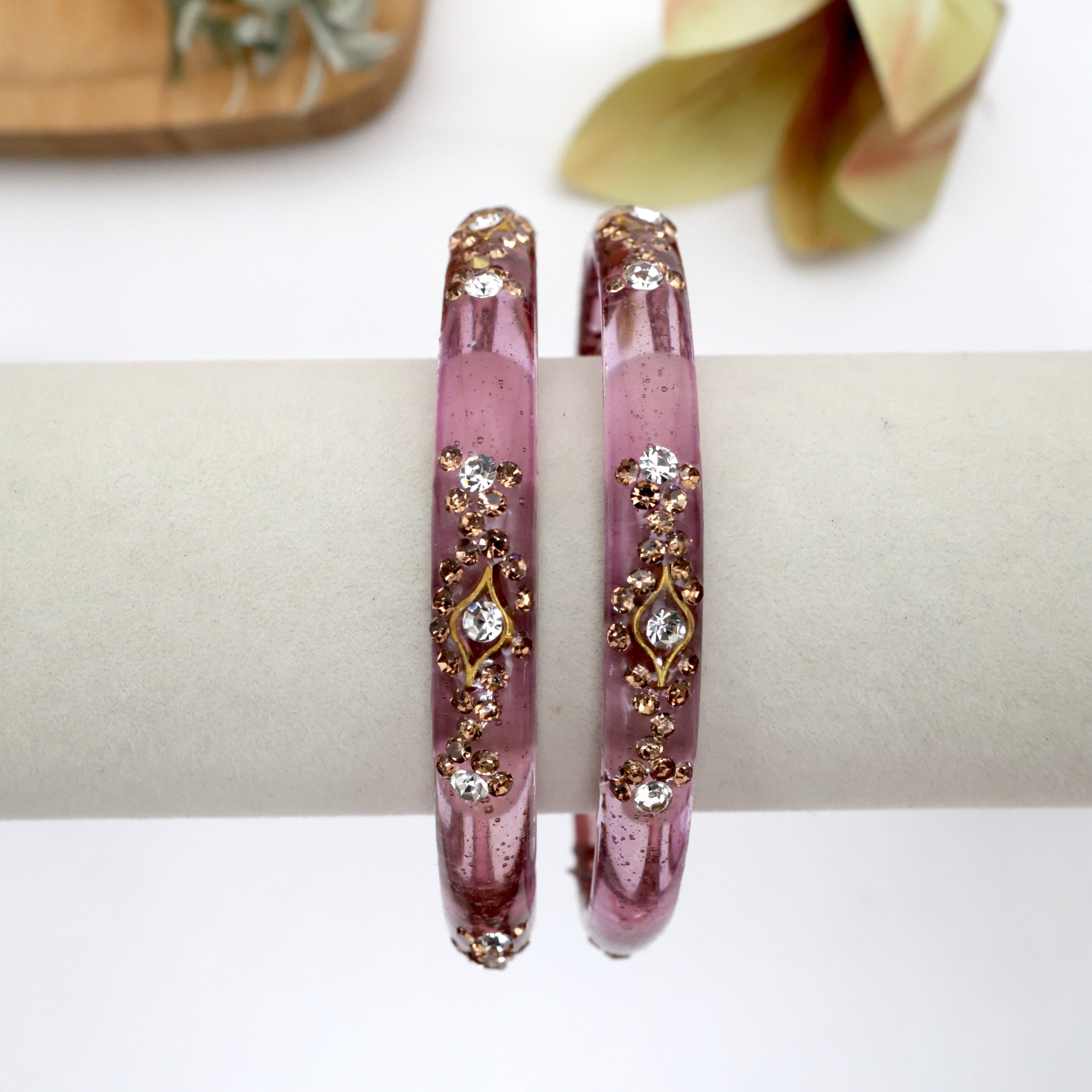 Stone Work Glass Kada Bangles - One Pair