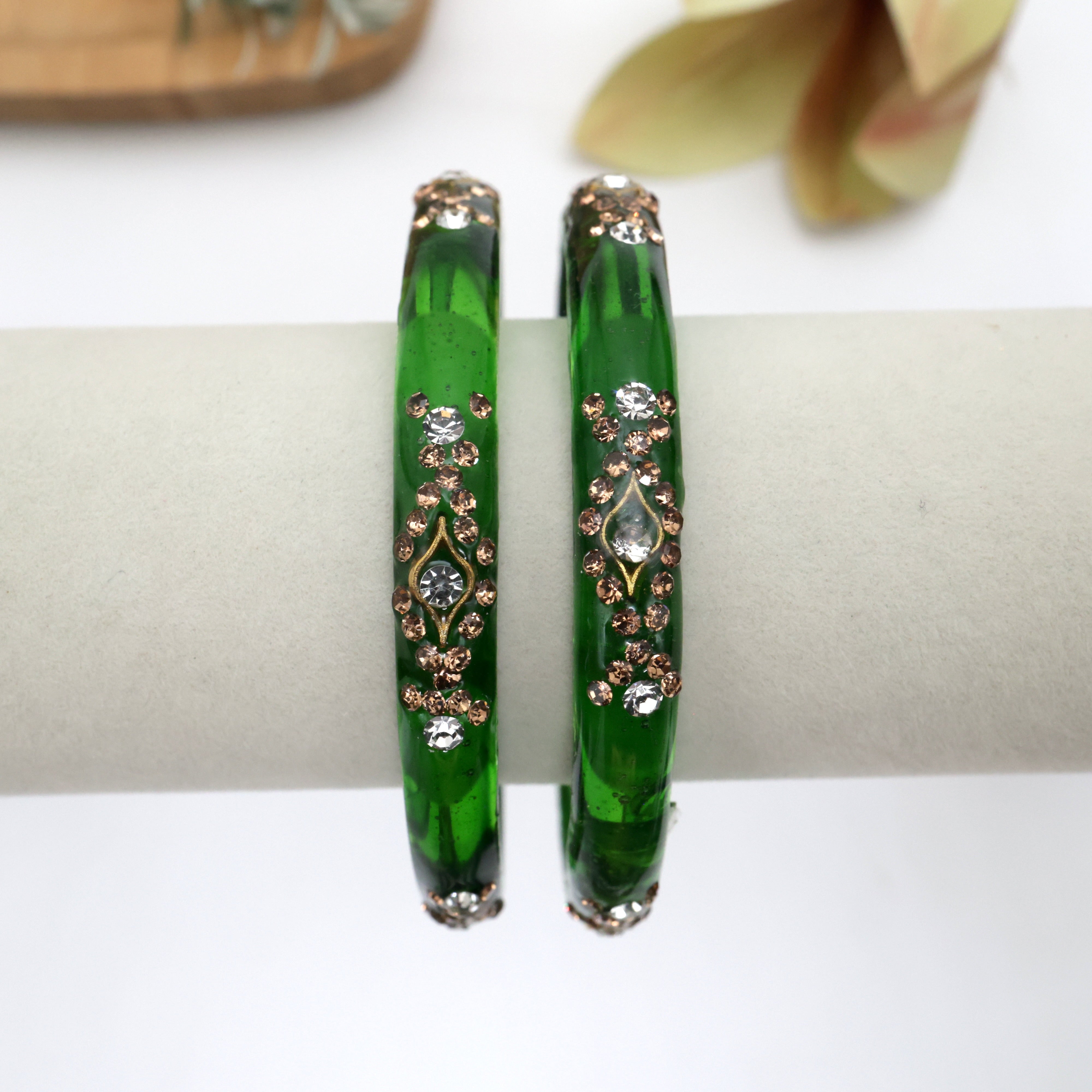 Stone Work Glass Kada Bangles - One Pair