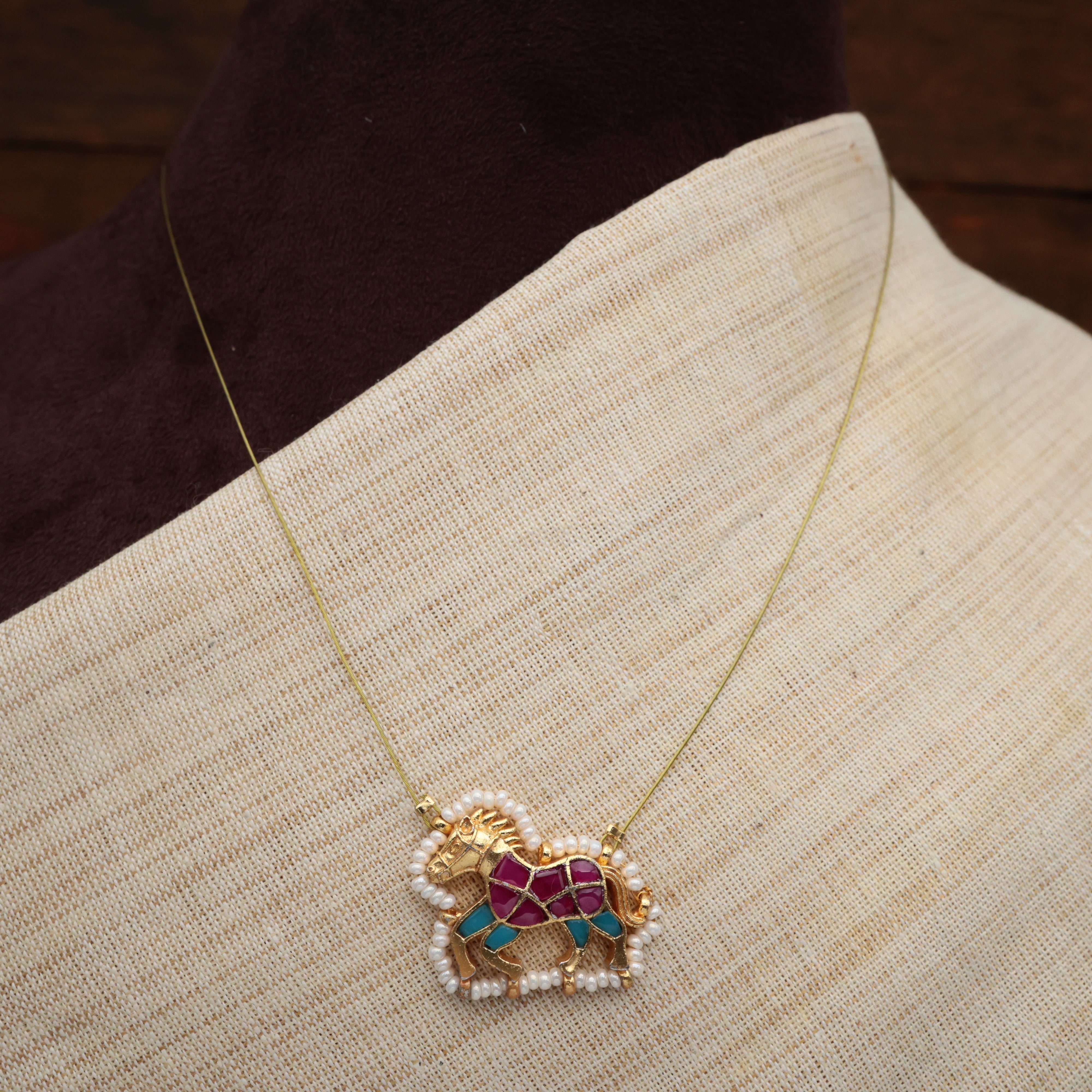 HORSE - HANDMADE PREMIUM PACHI KUNDAN INVISIBLE NECKLACE