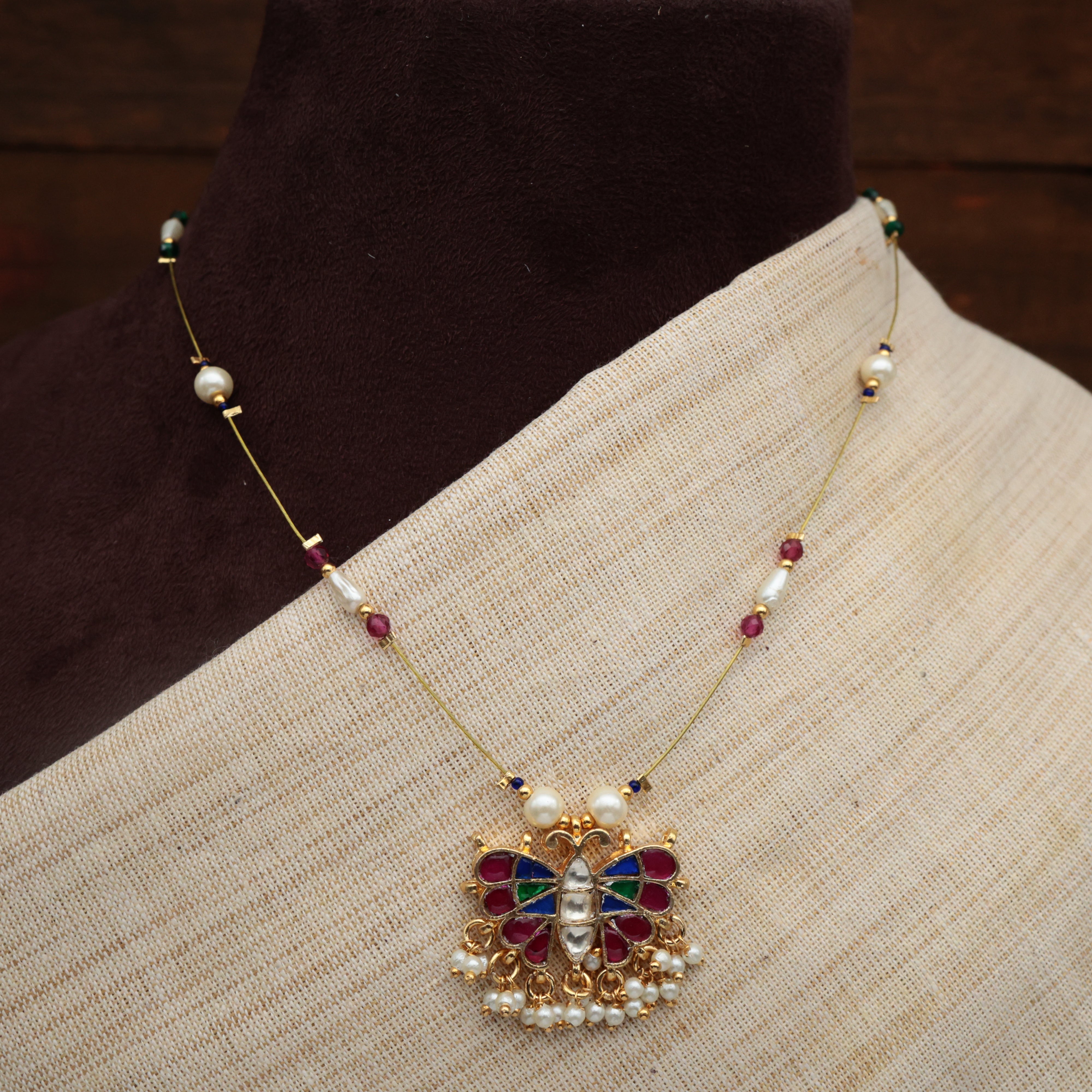BUTTERFLY - HANDMADE PREMIUM PACHI KUNDAN INVISIBLE NECKLACE