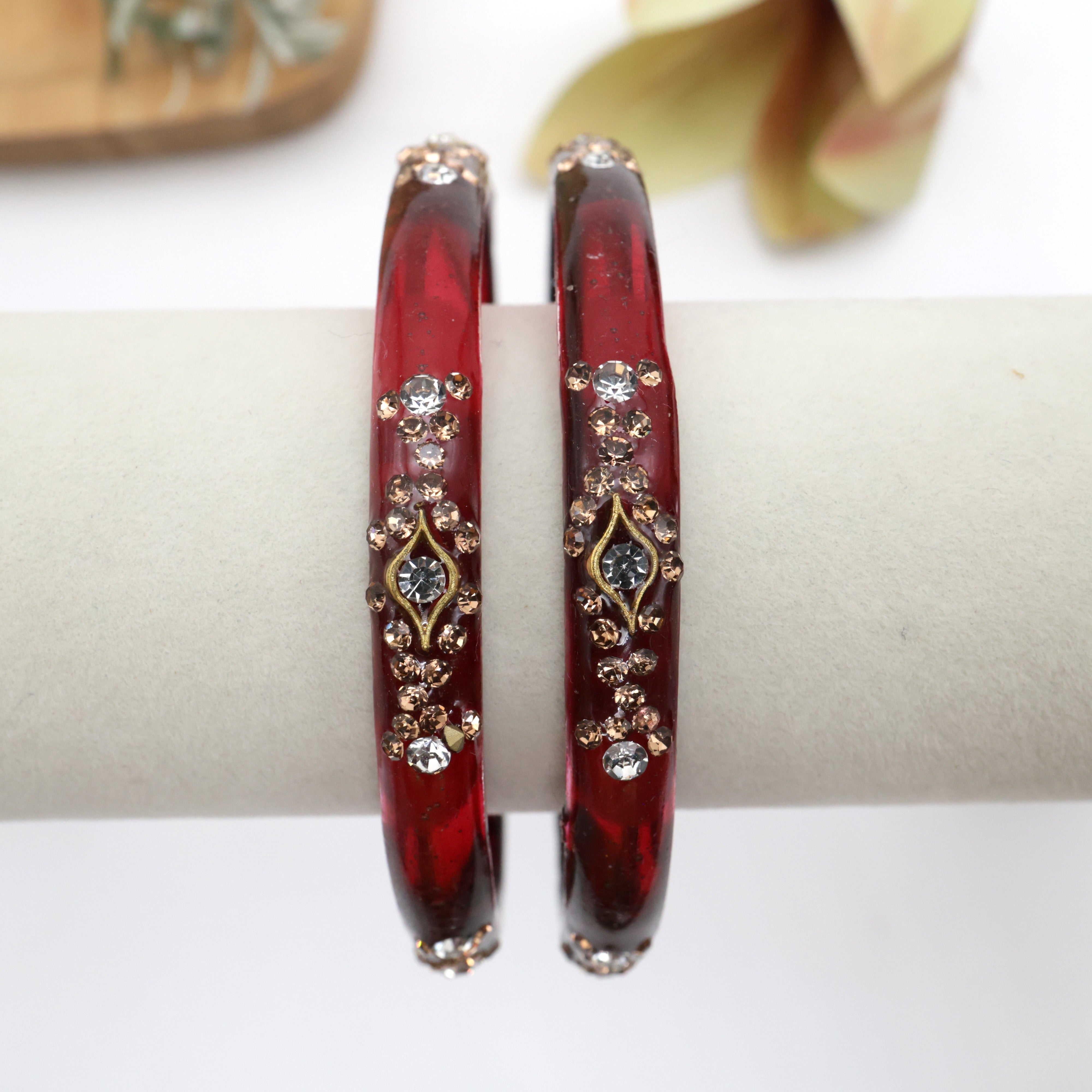 Stone Work Glass Kada Bangles - One Pair