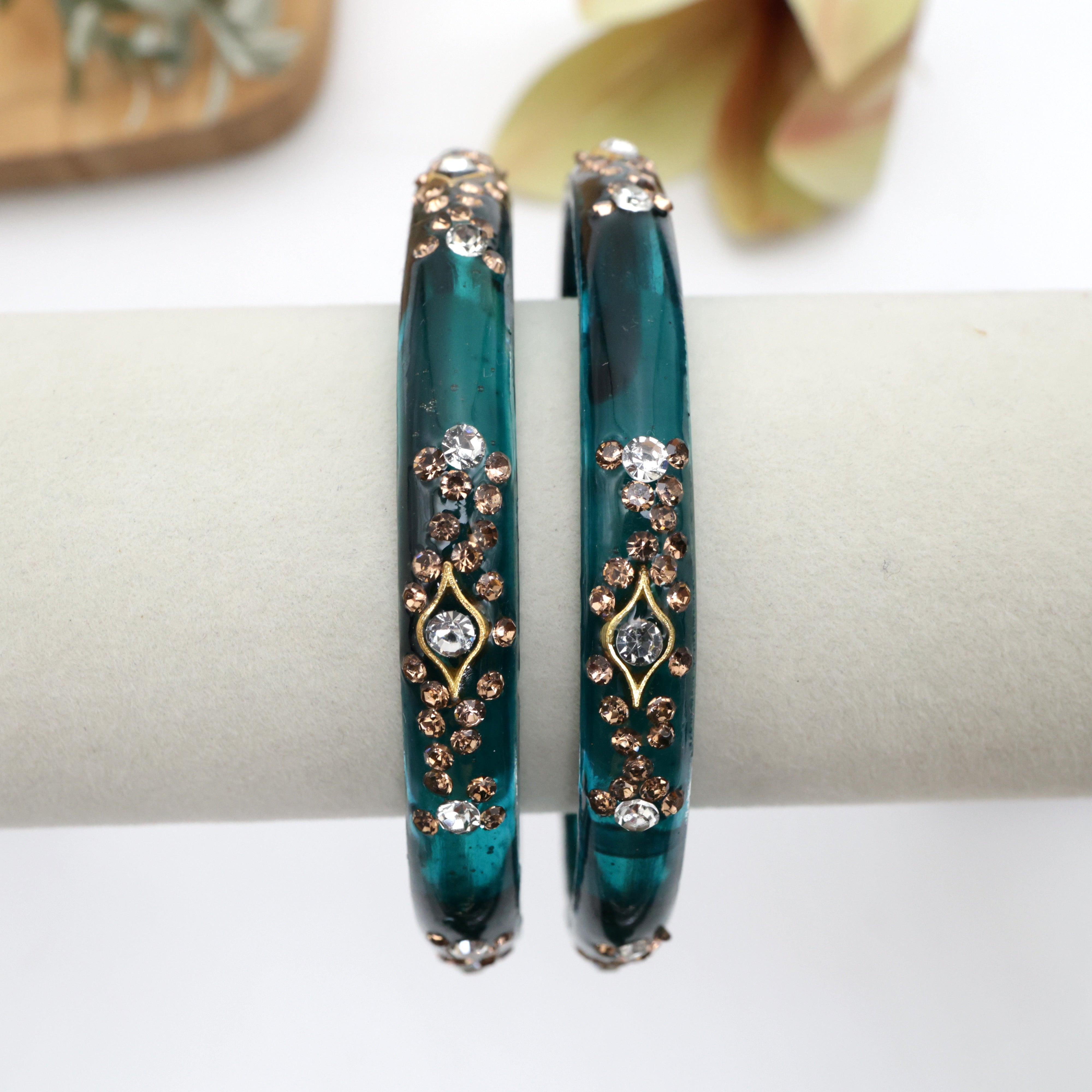 Stone Work Glass Kada Bangles - One Pair