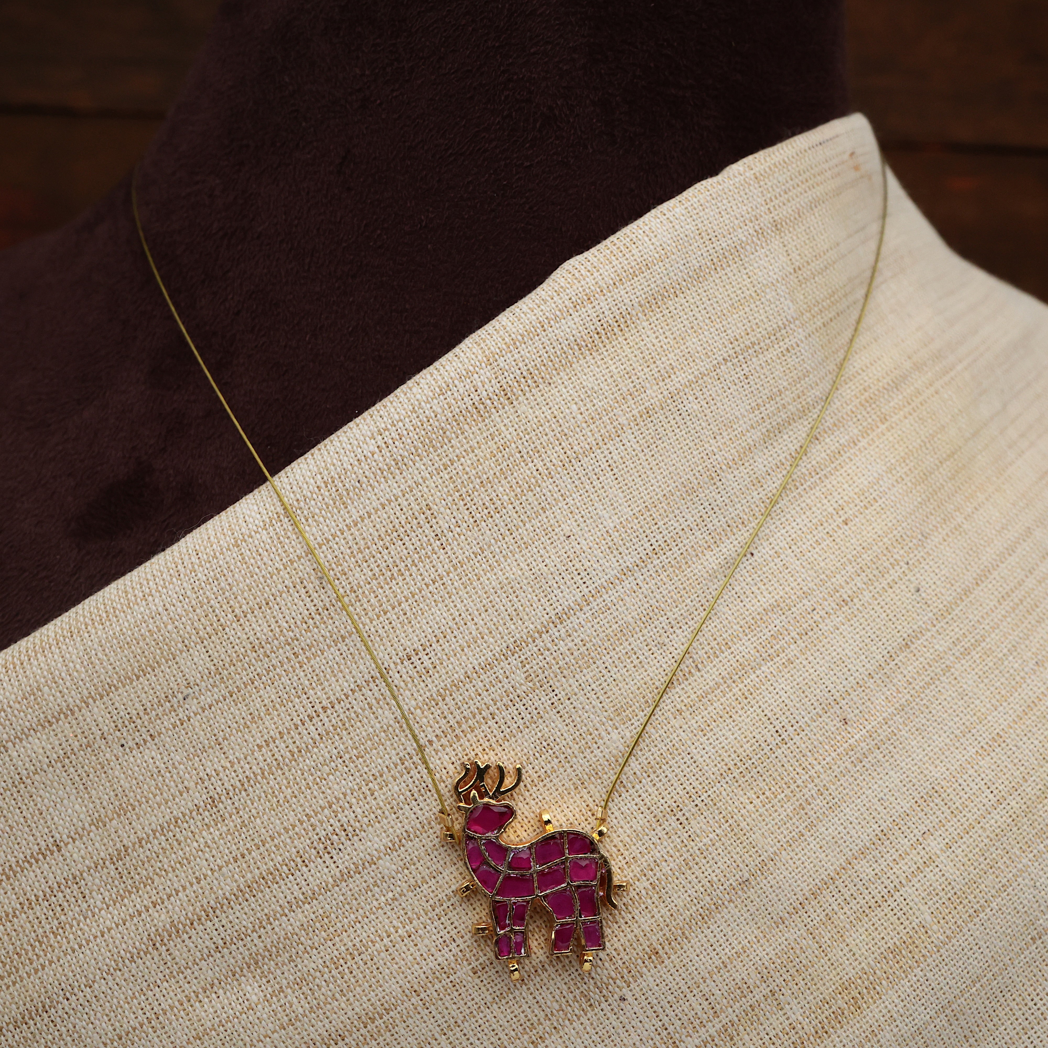 RUBY REINDEER - HANDMADE PREMIUM PACHI KUNDAN INVISIBLE NECKLACE