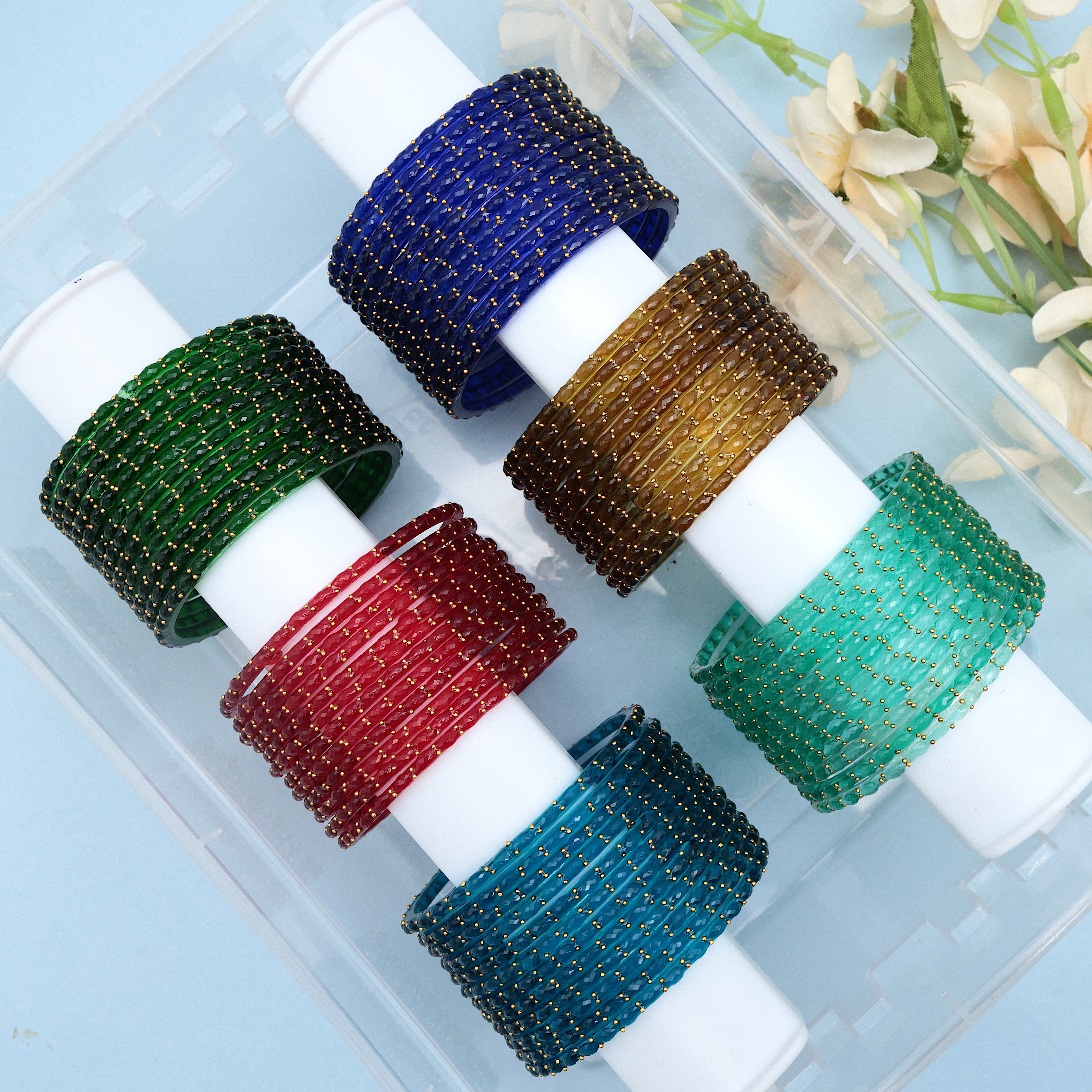 Pack of 6 Dark Coloured Raindrop Bangles - Size 2.12