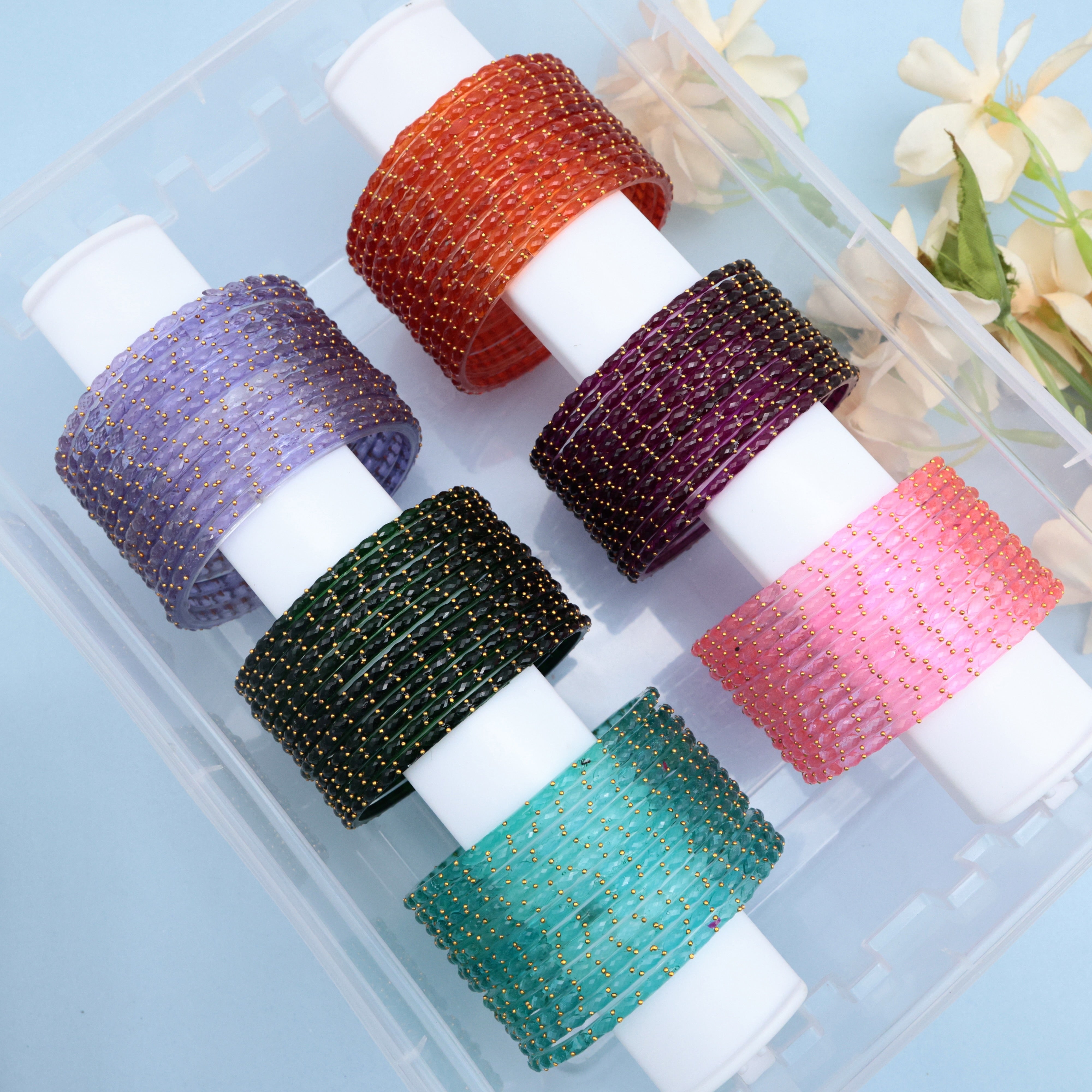 PACK OF 6 SPRING COLOURS RAINDROP BANGLES - SIZE: 2.12