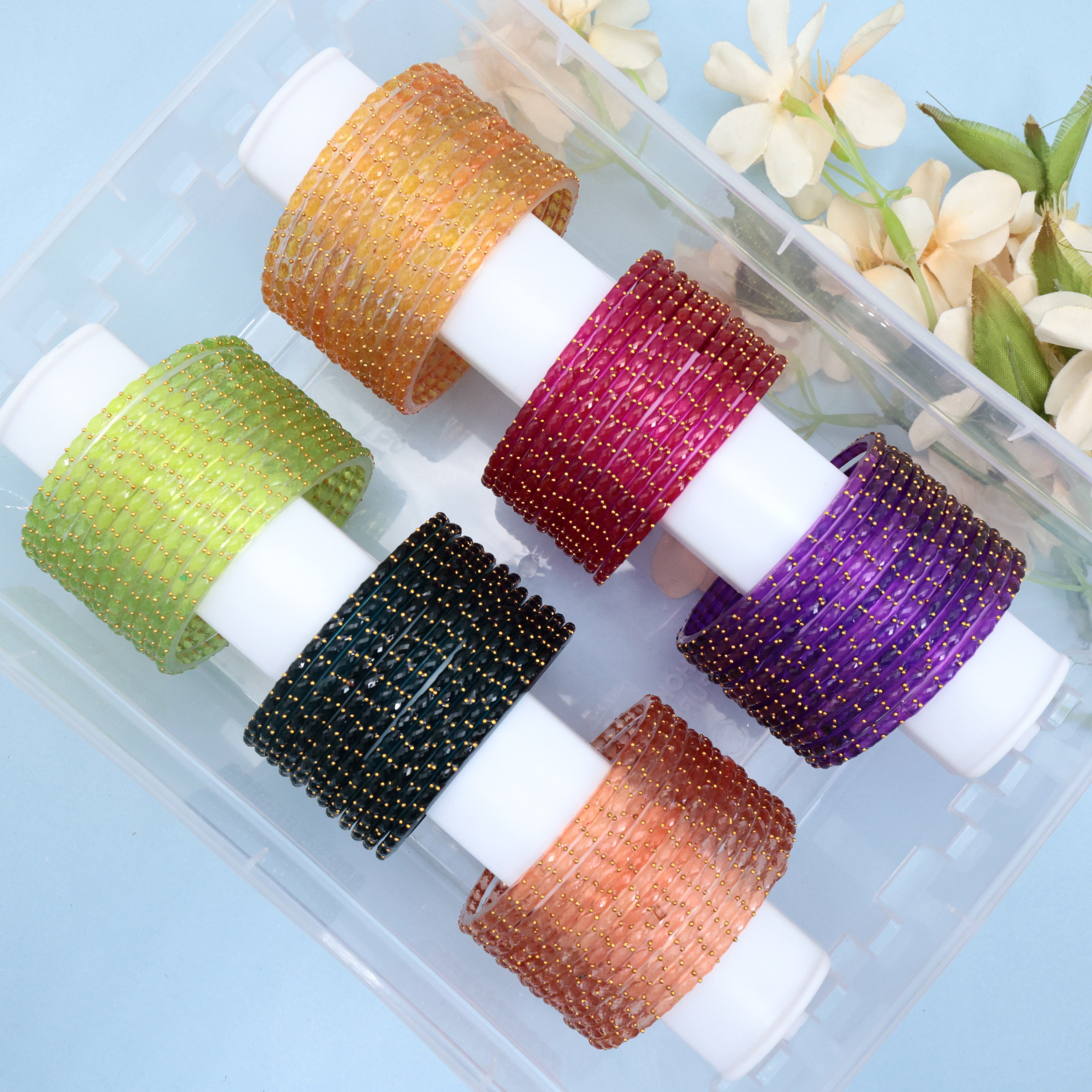 PACK OF 6 SUMMER COLOURS RAINDROP BANGLES - SIZE 2.12