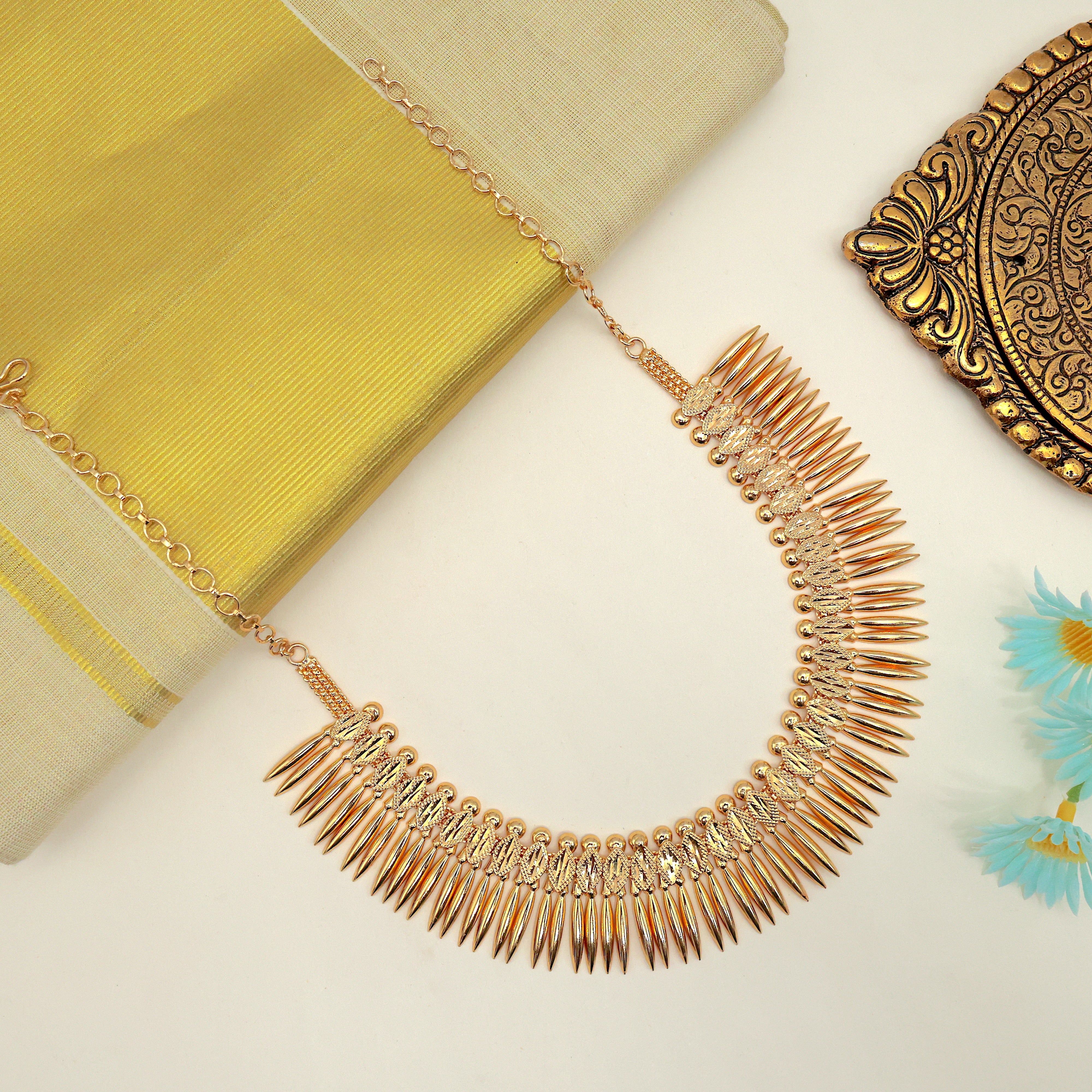 Real Gold Tone Traditional Kerala Neettu Mulla Mottu Necklace