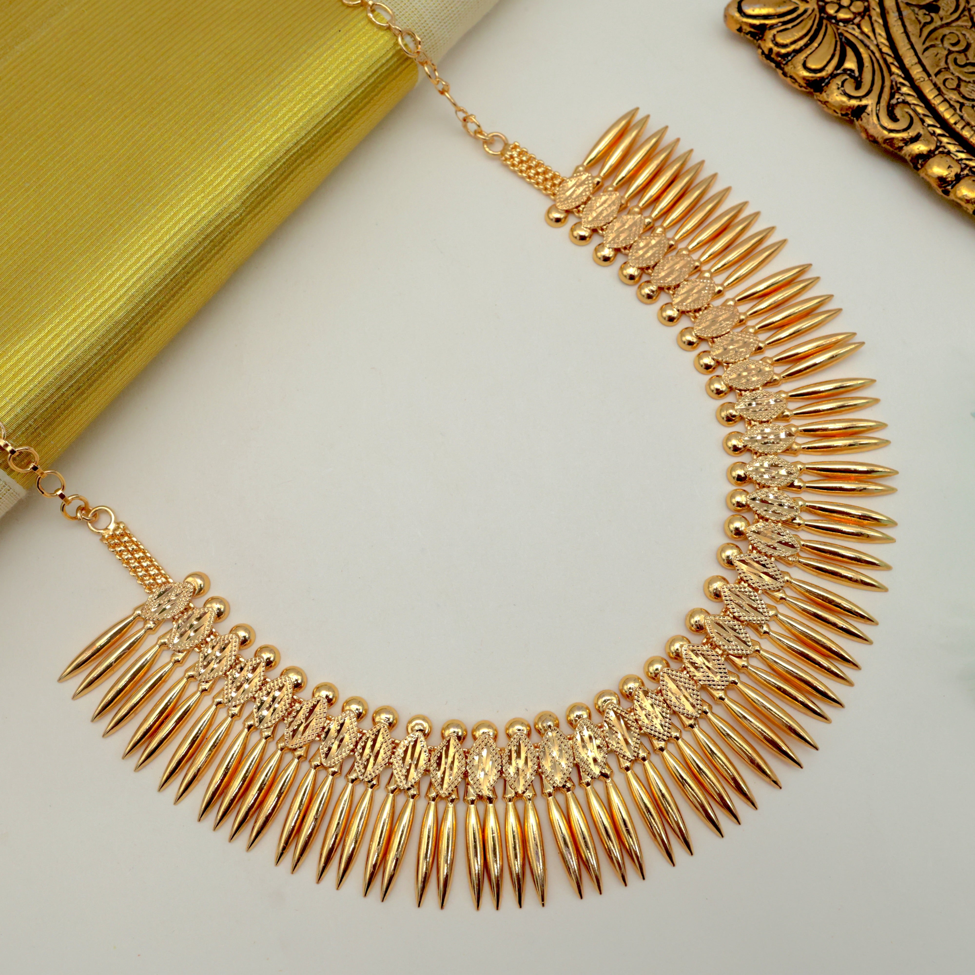 Real Gold Tone Traditional Kerala Neettu Mulla Mottu Necklace