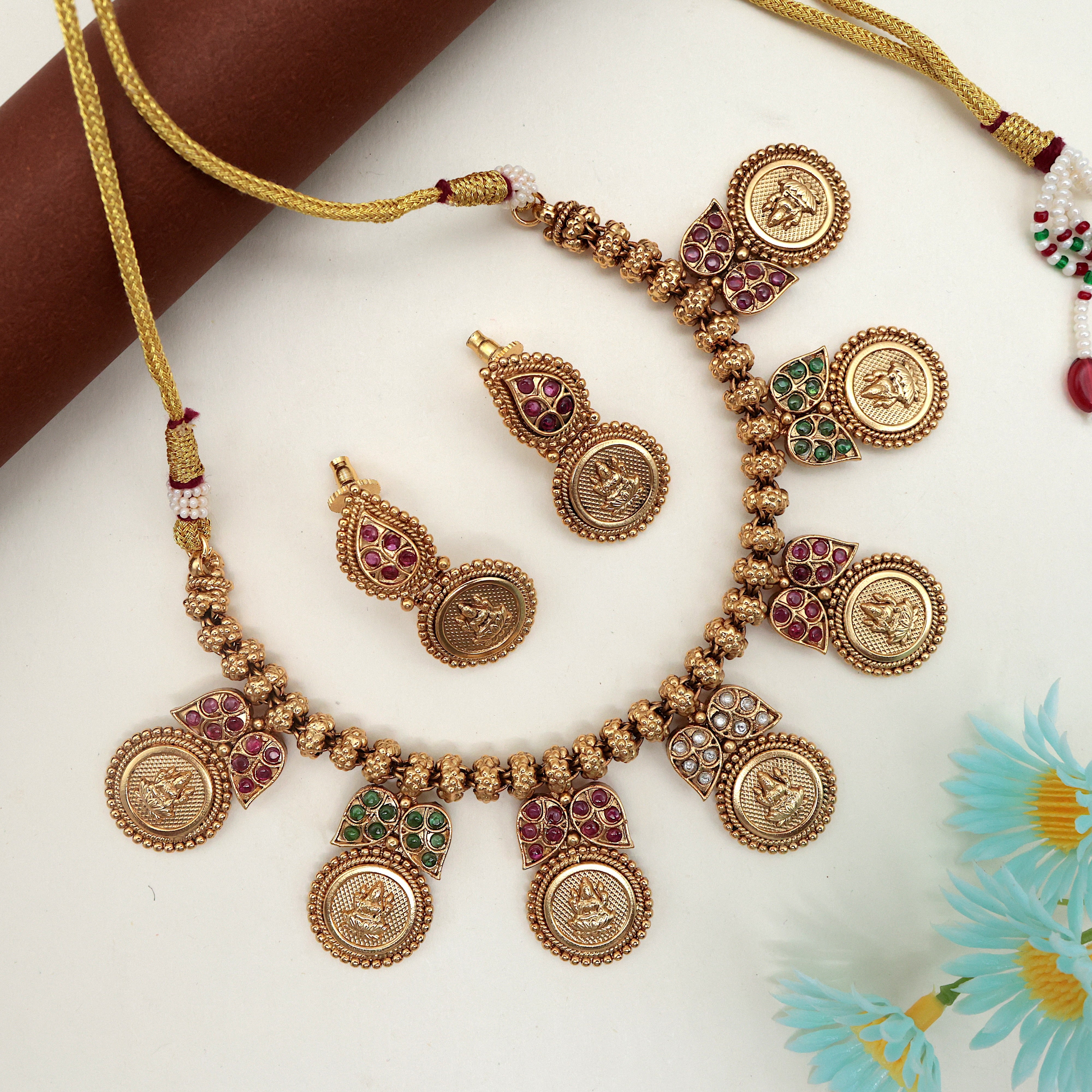 Premium Real Gold Design Antique Nagas Lakshmi Coin Bridal Necklace Set