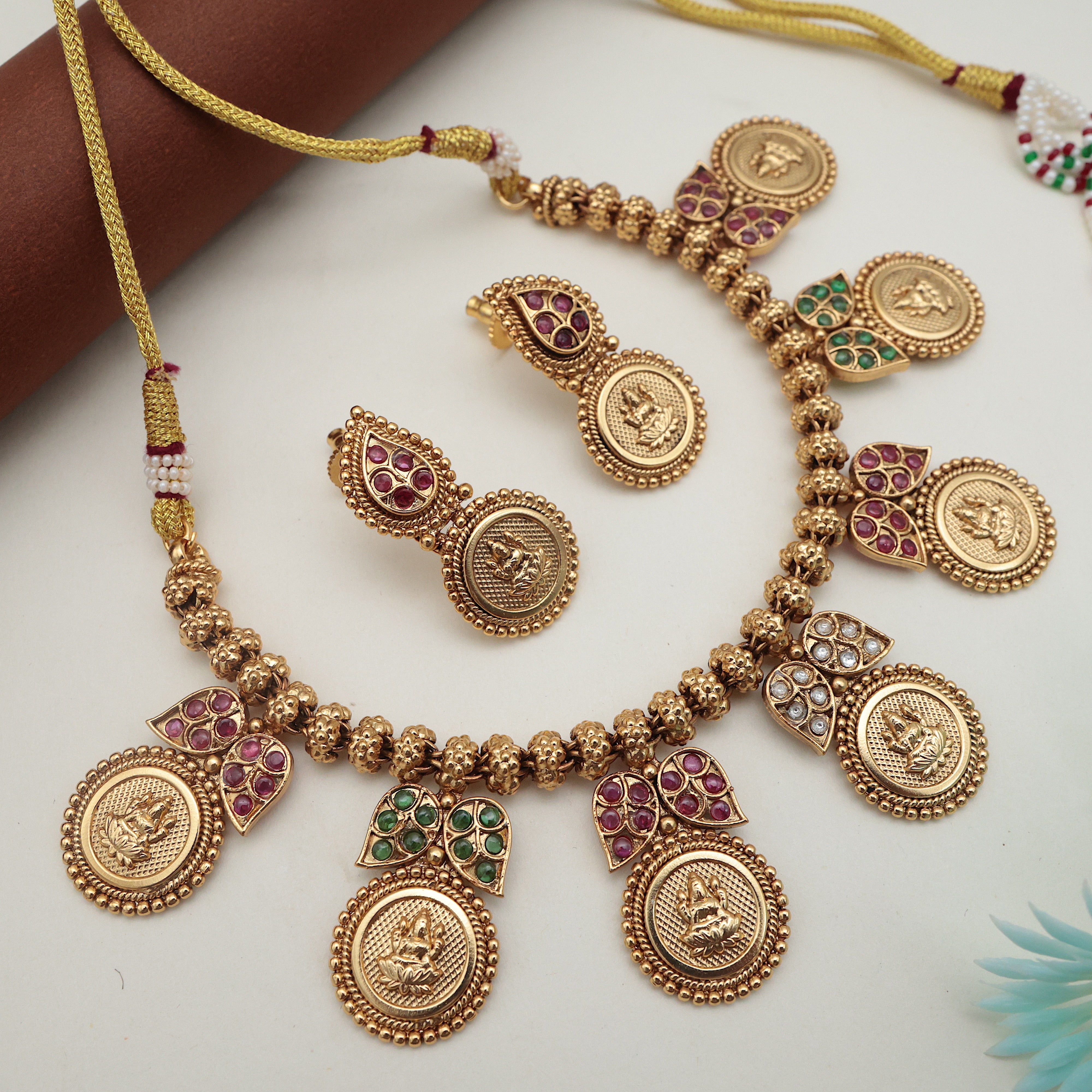 Premium Real Gold Design Antique Nagas Lakshmi Coin Bridal Necklace Set
