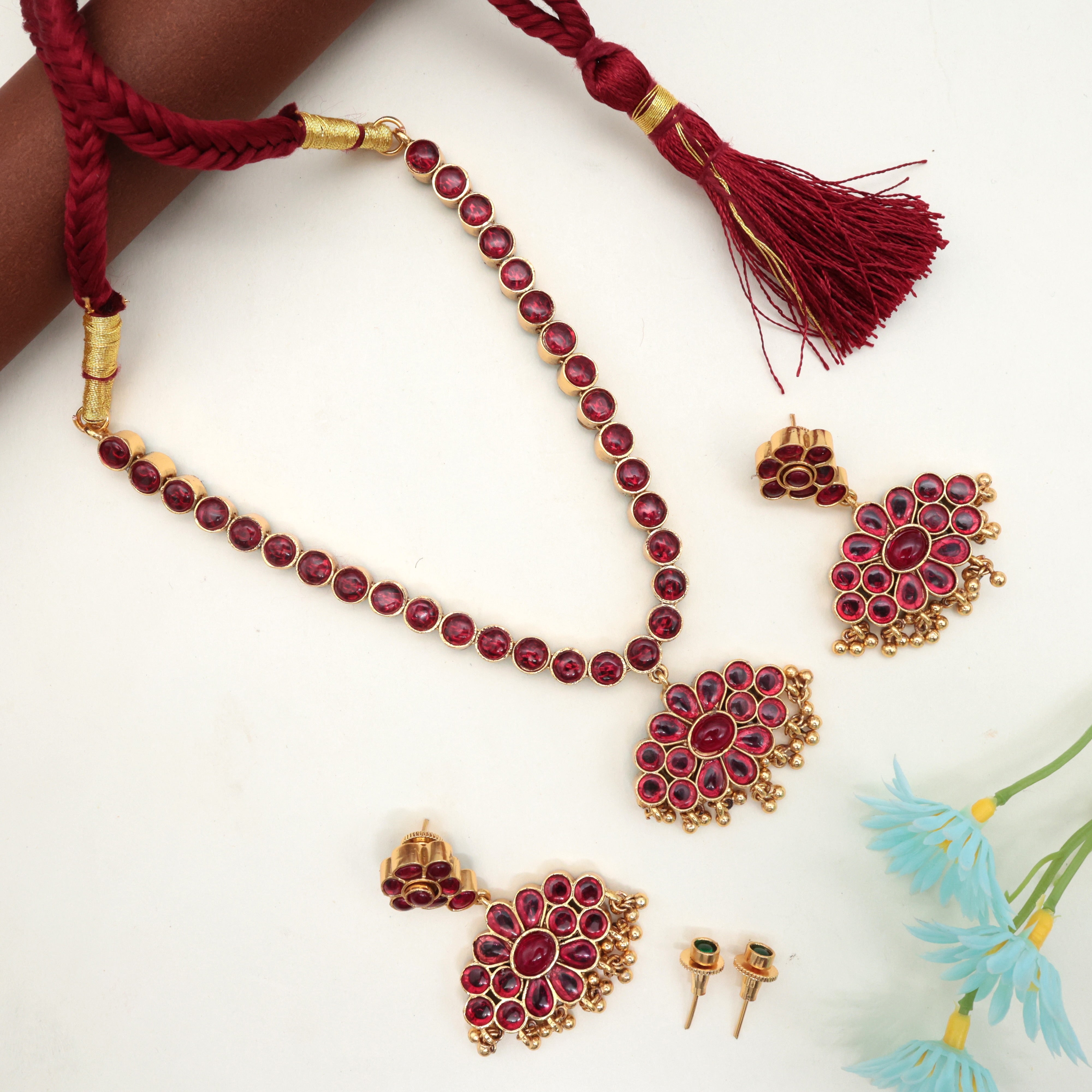 Two Side Reversible Premium Kemp Classic Necklace Set - Red & Green