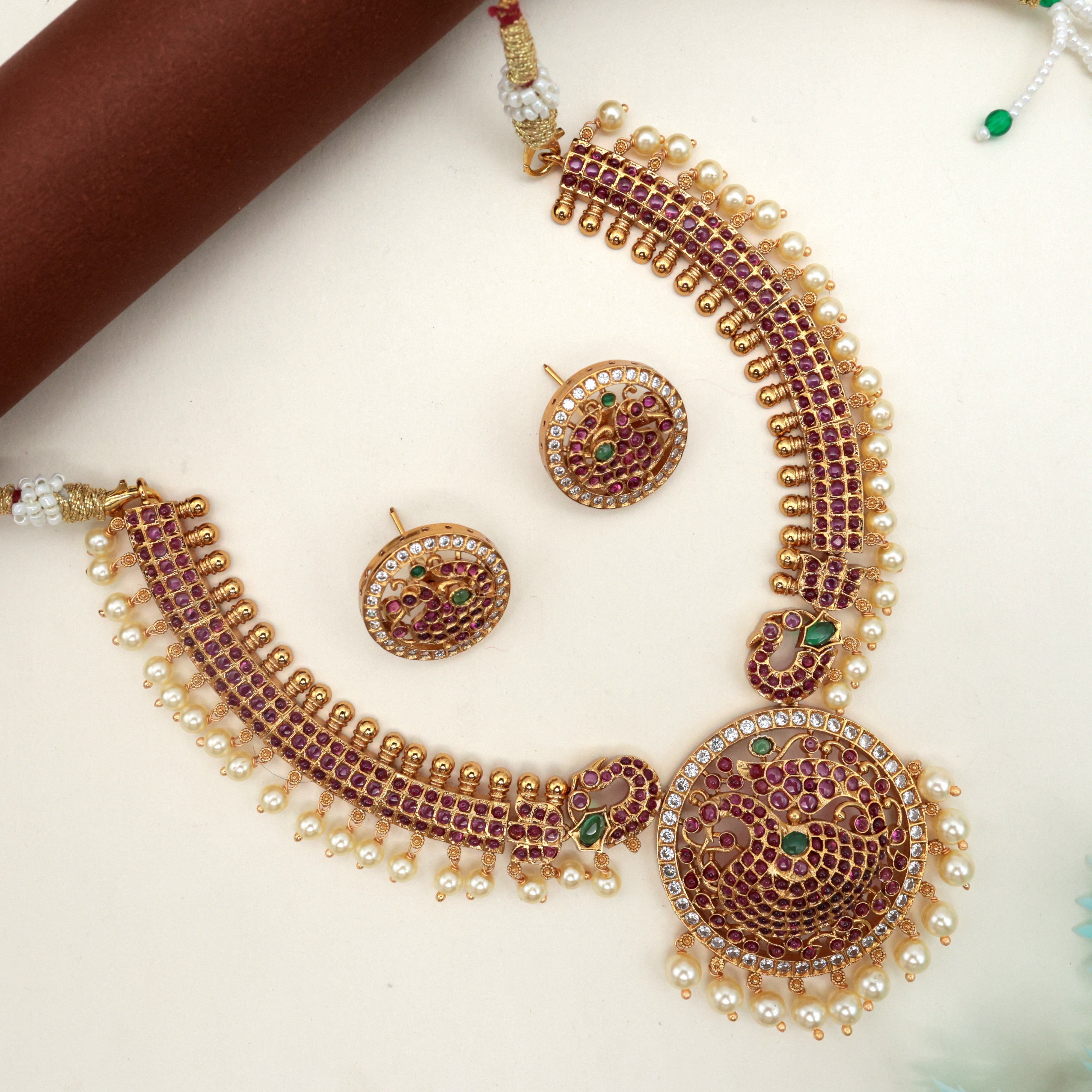 Antique Premium Kemp Rettapakshi Annam Pendant Bridal Necklace Set