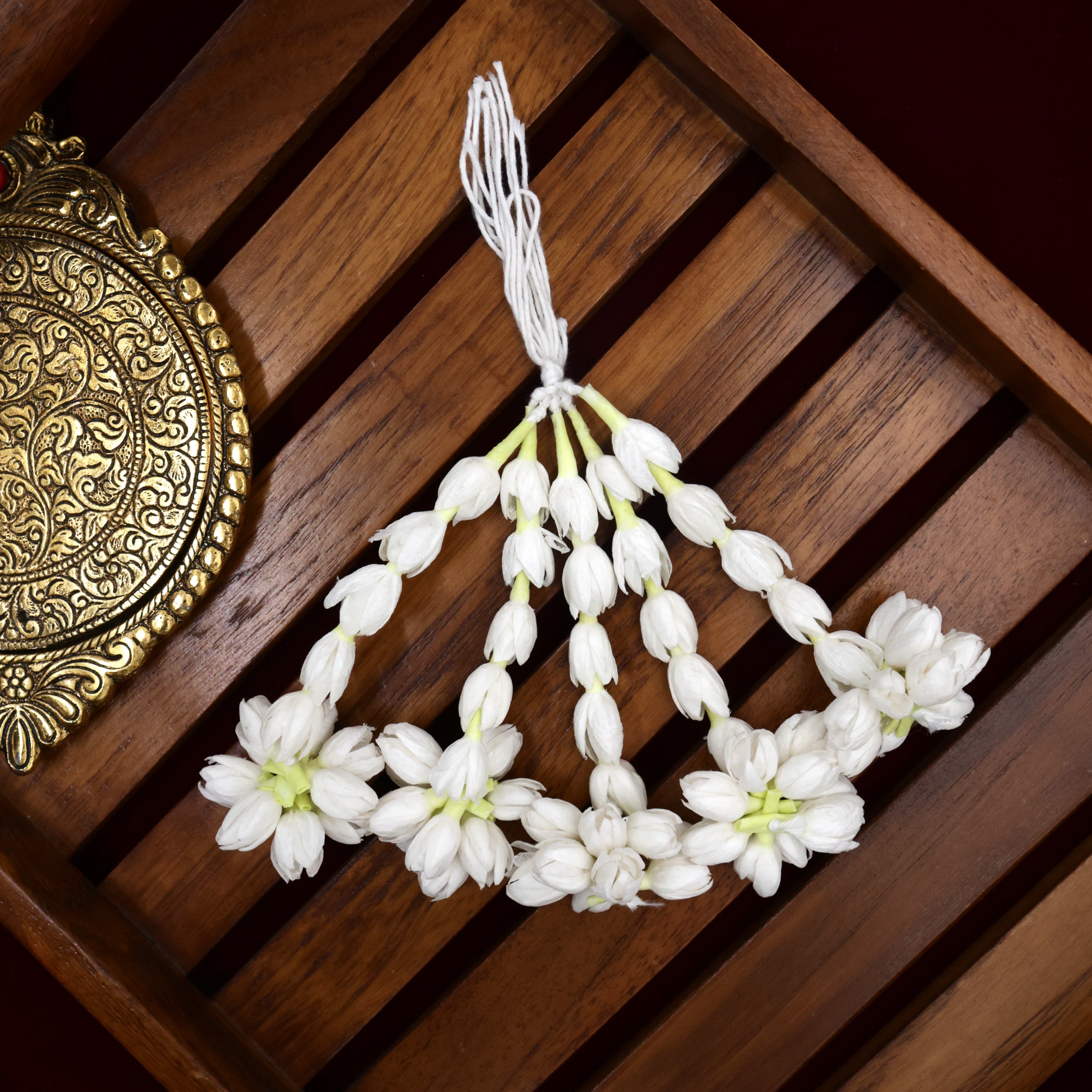 Realistic Thick Paper Bloomed Jasmine 5 Line Bridal Hair Kunjalam
