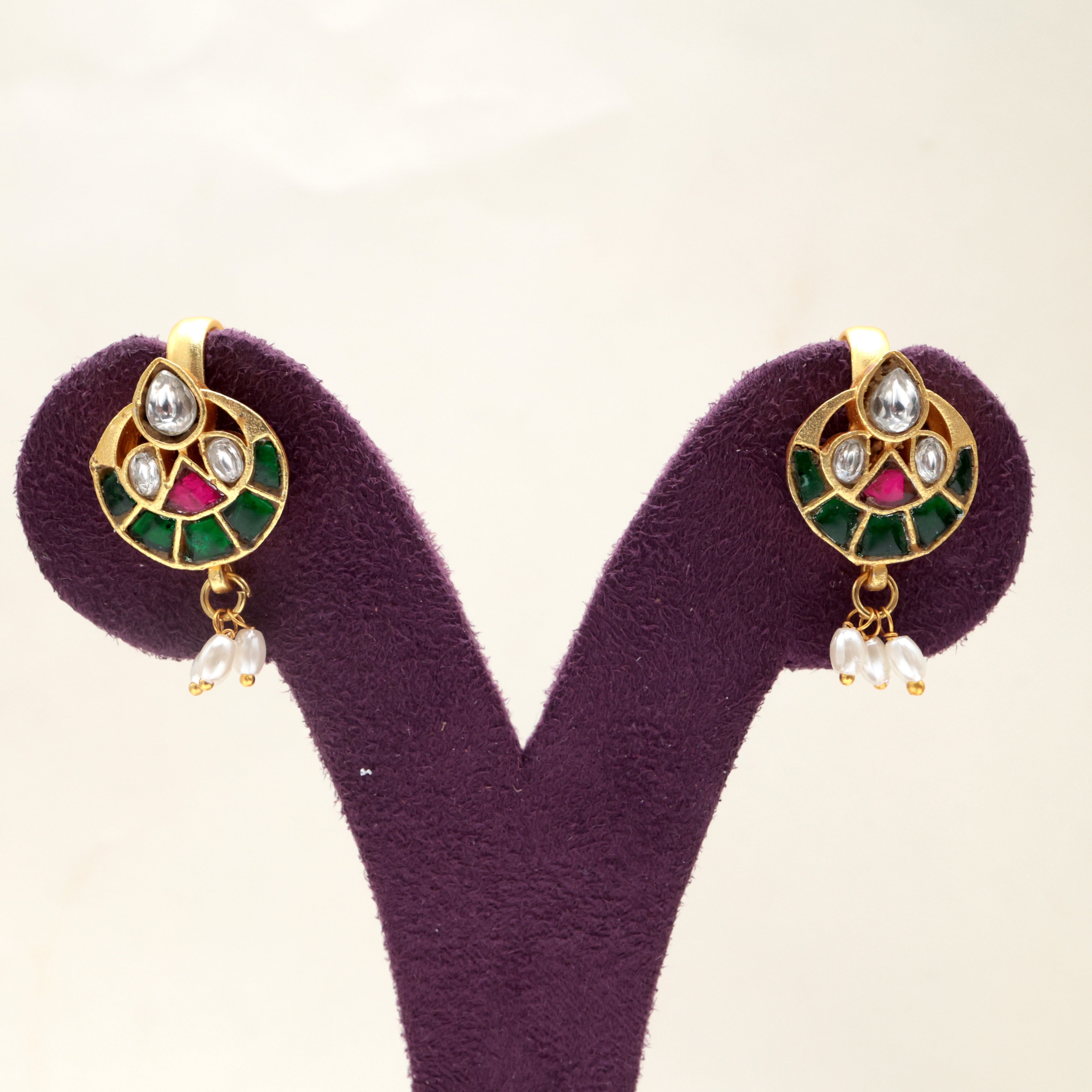 Premium Jadau Kundan Chaandini Tilak Press On Bugadi Earrings With Pearl Accents