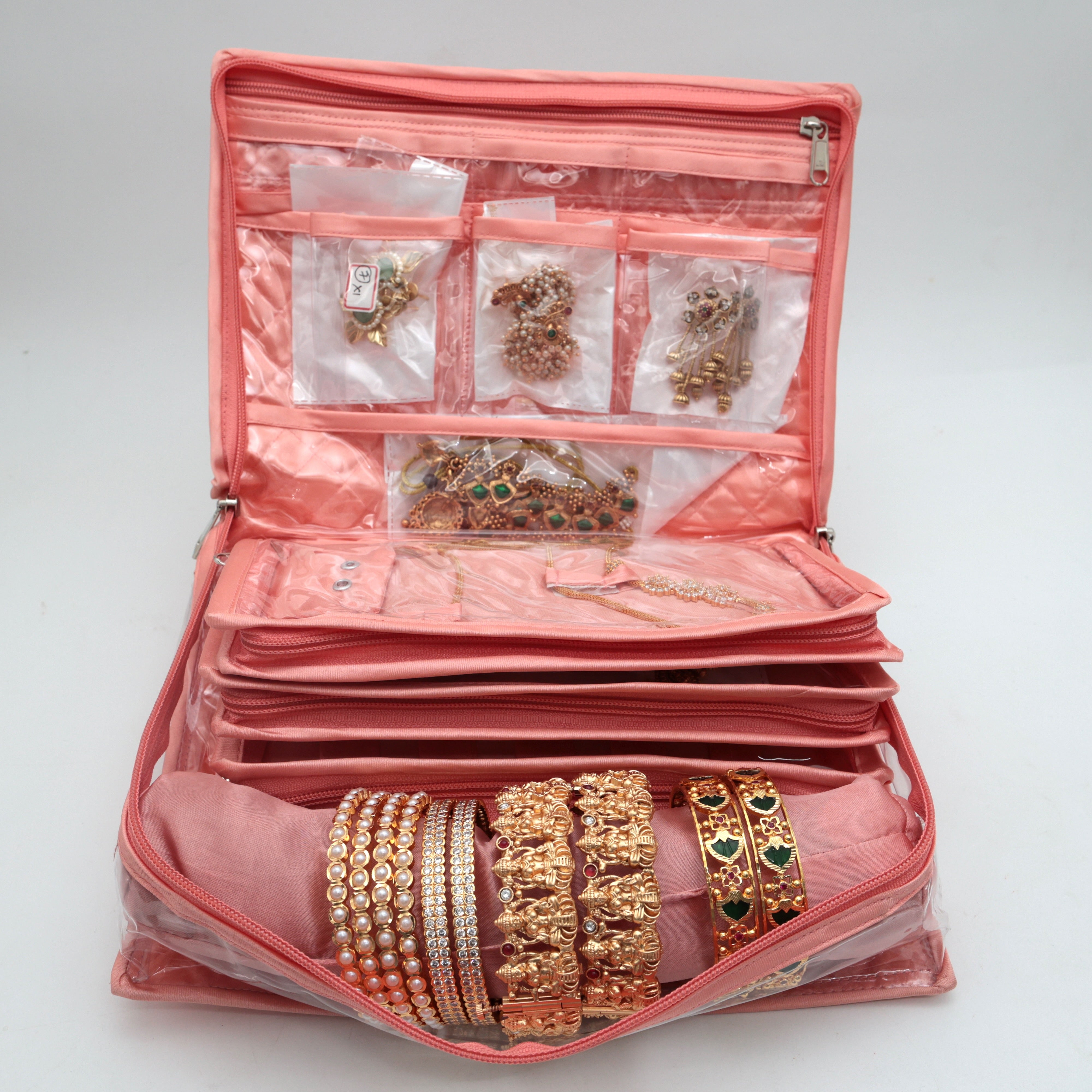 PREMIUM COMPACT MULTI JEWELLERY STORAGE KIT BAG WITH BANGLE ROD - MULTIPURPOSE JEWELLERY STORAGE BAG ORGANISER