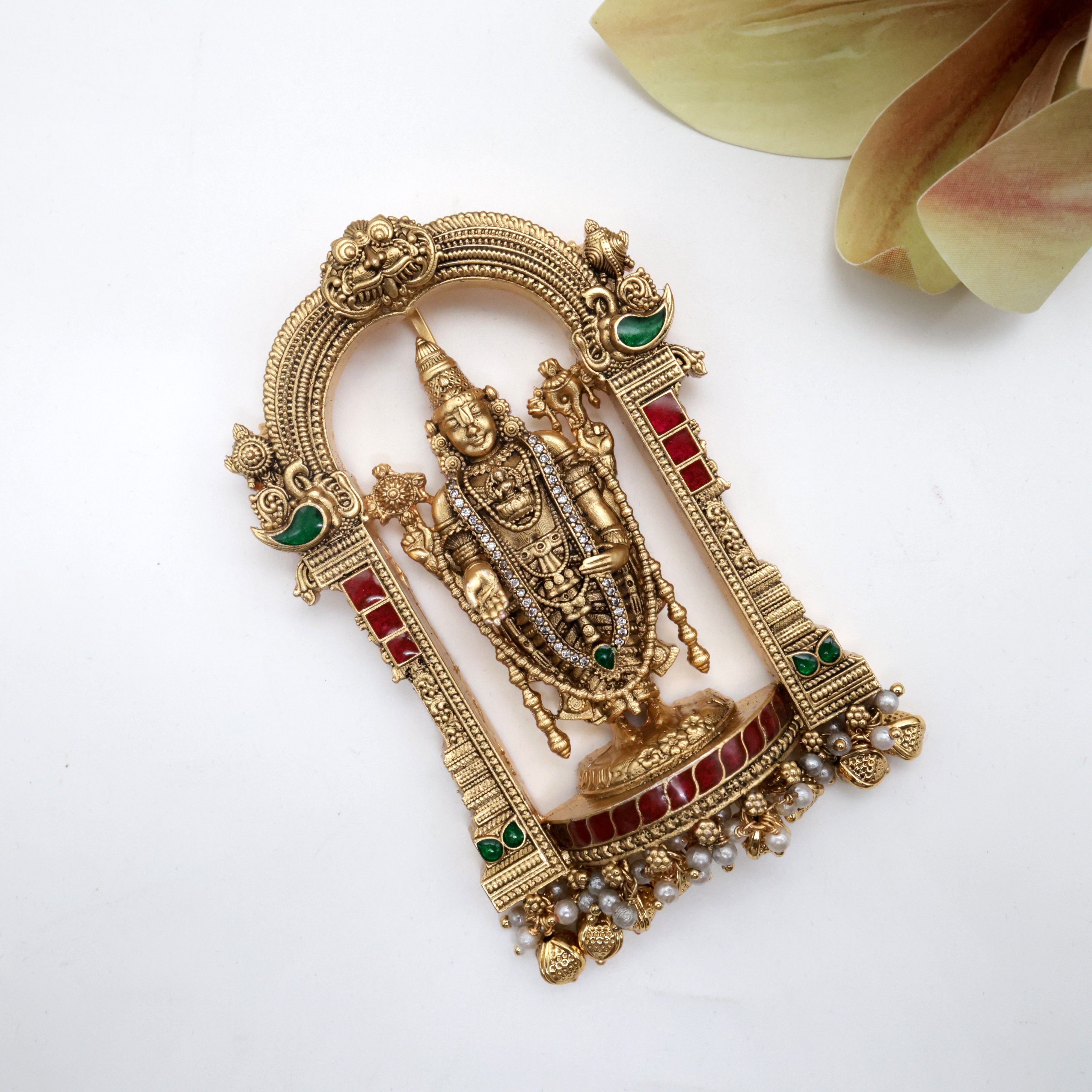 Premium Jadau Kundan Perumal with Prabhavali Big Divine Detachable Pendant - 4 Inches