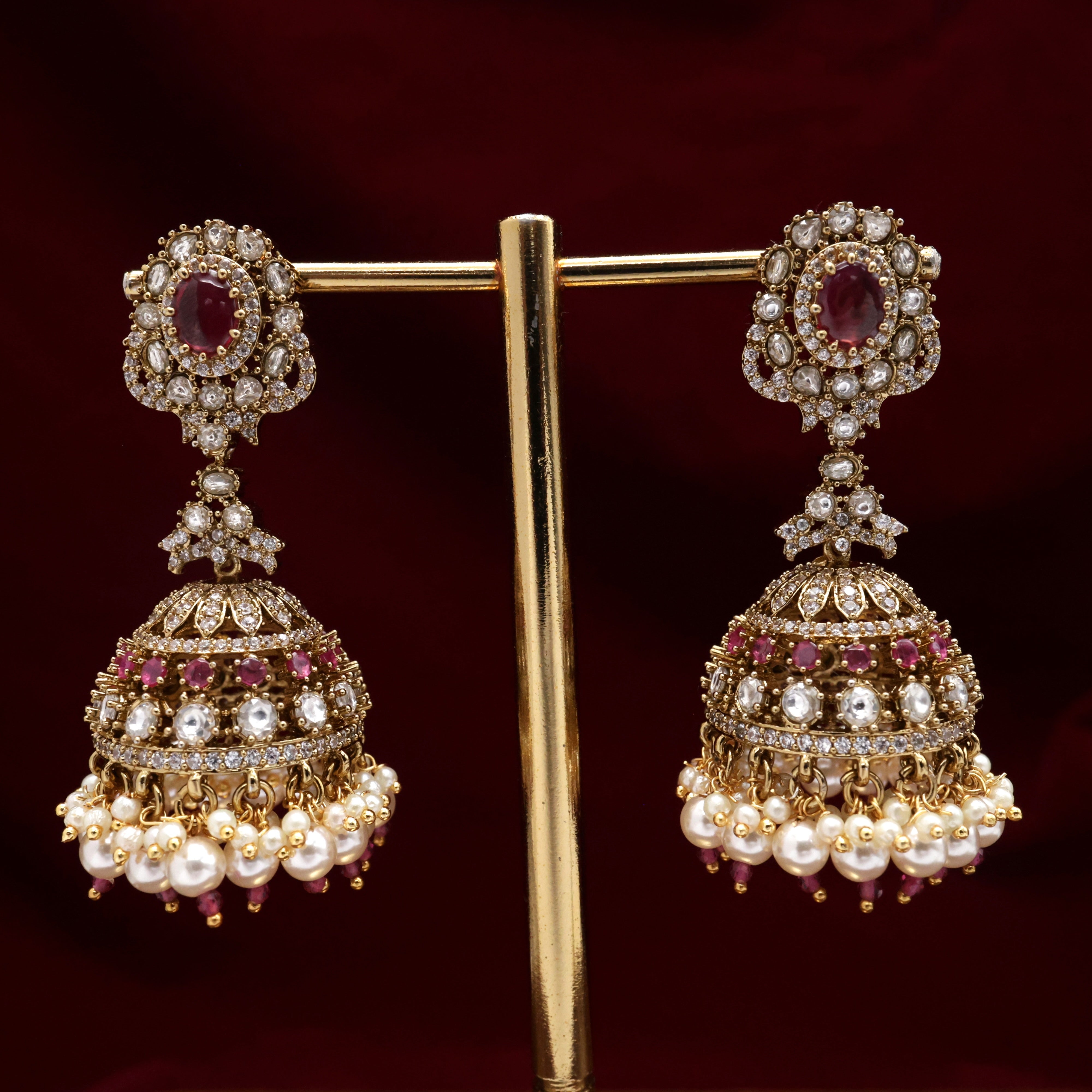 Victorian AD No Figure No Idol Long Bridal Jhumka - Ruby