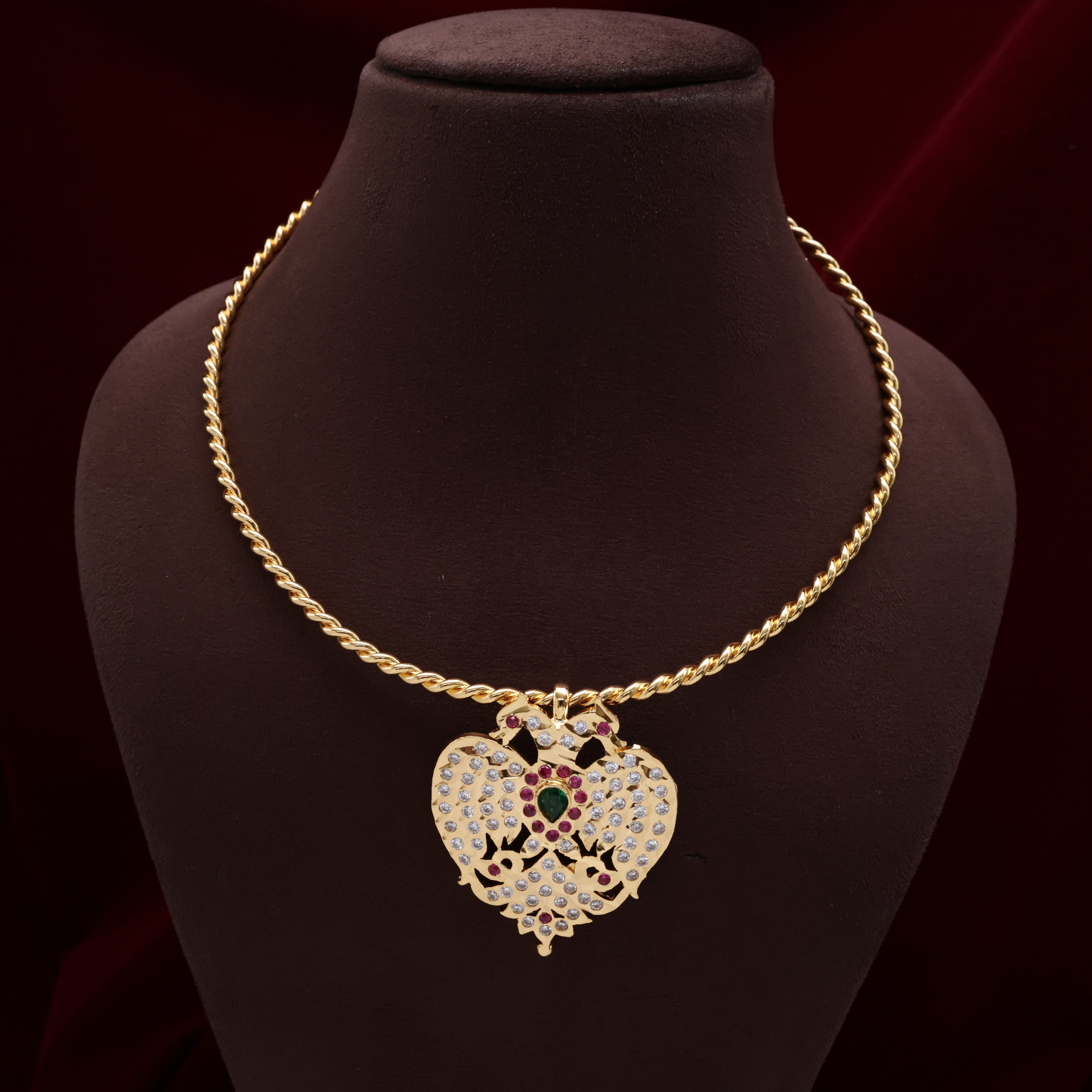Real Gold Look Impon Detachable Multi Style Gandaberunda Pendant Hasli Necklace