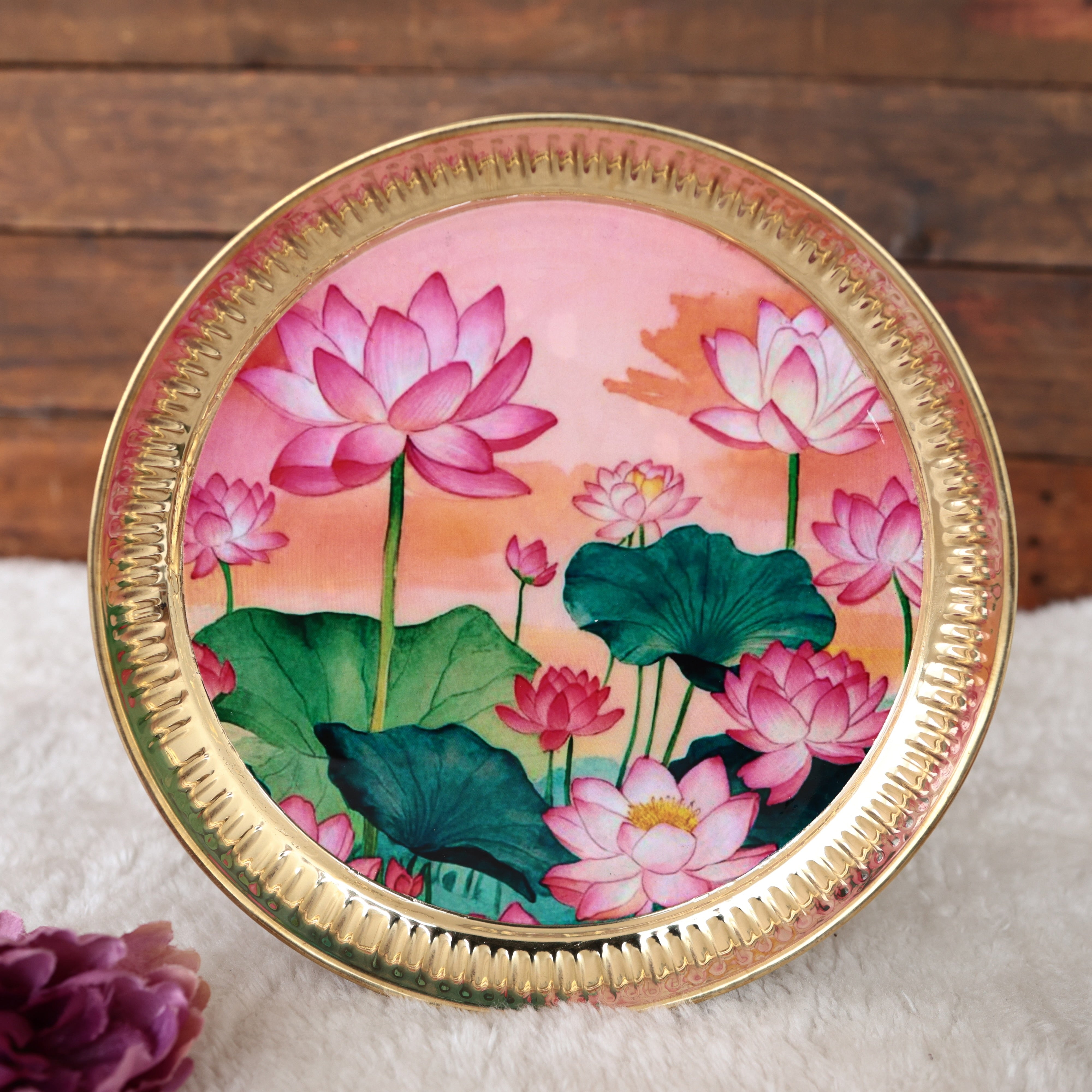 PICHWAI PRINTED 8 INCHES BRASS PLATES - ASSORTED PRINTS & COLOURS