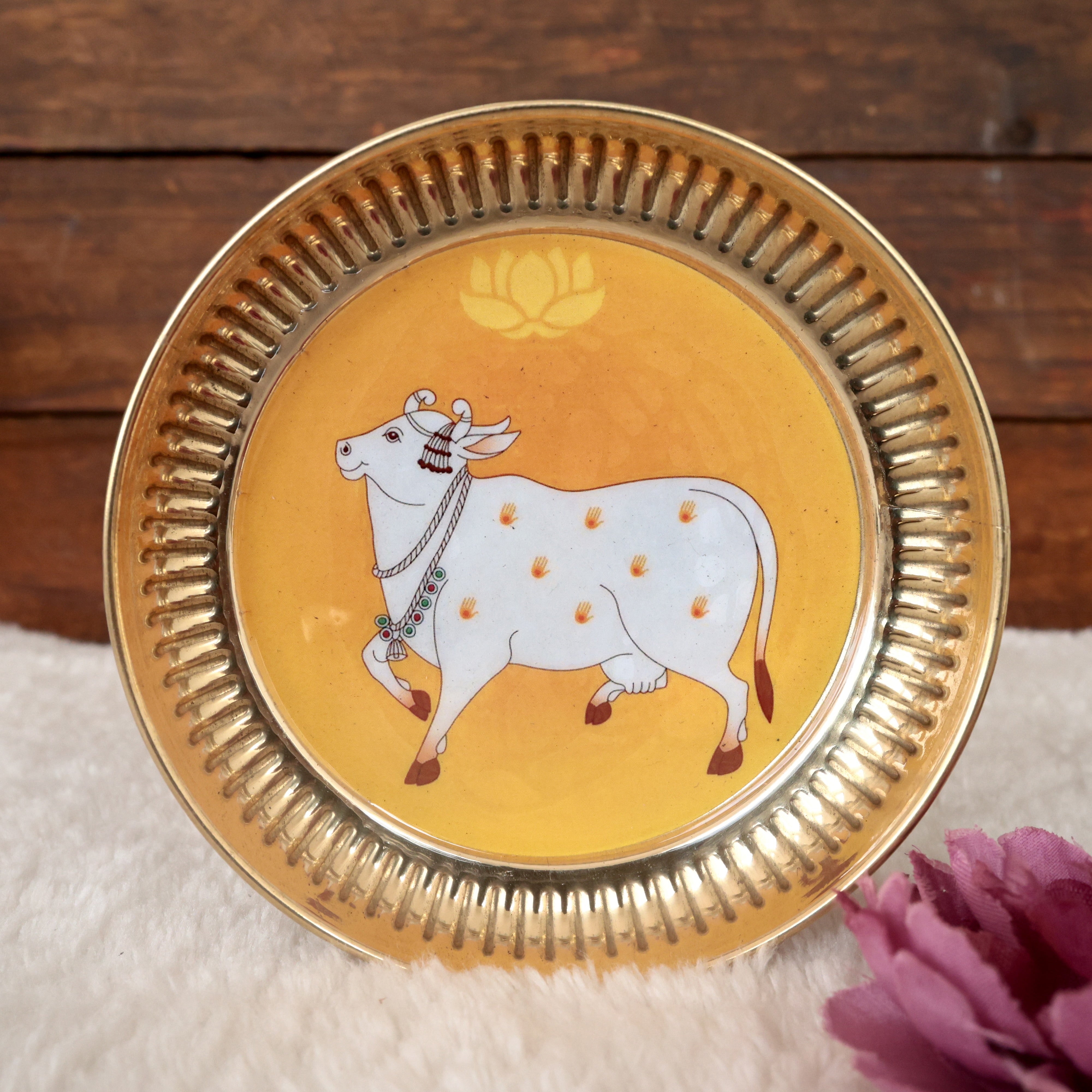 PICHWAI PRINTED 5 INCHES BRASS PLATES - ASSORTED PRINTS & COLOURS