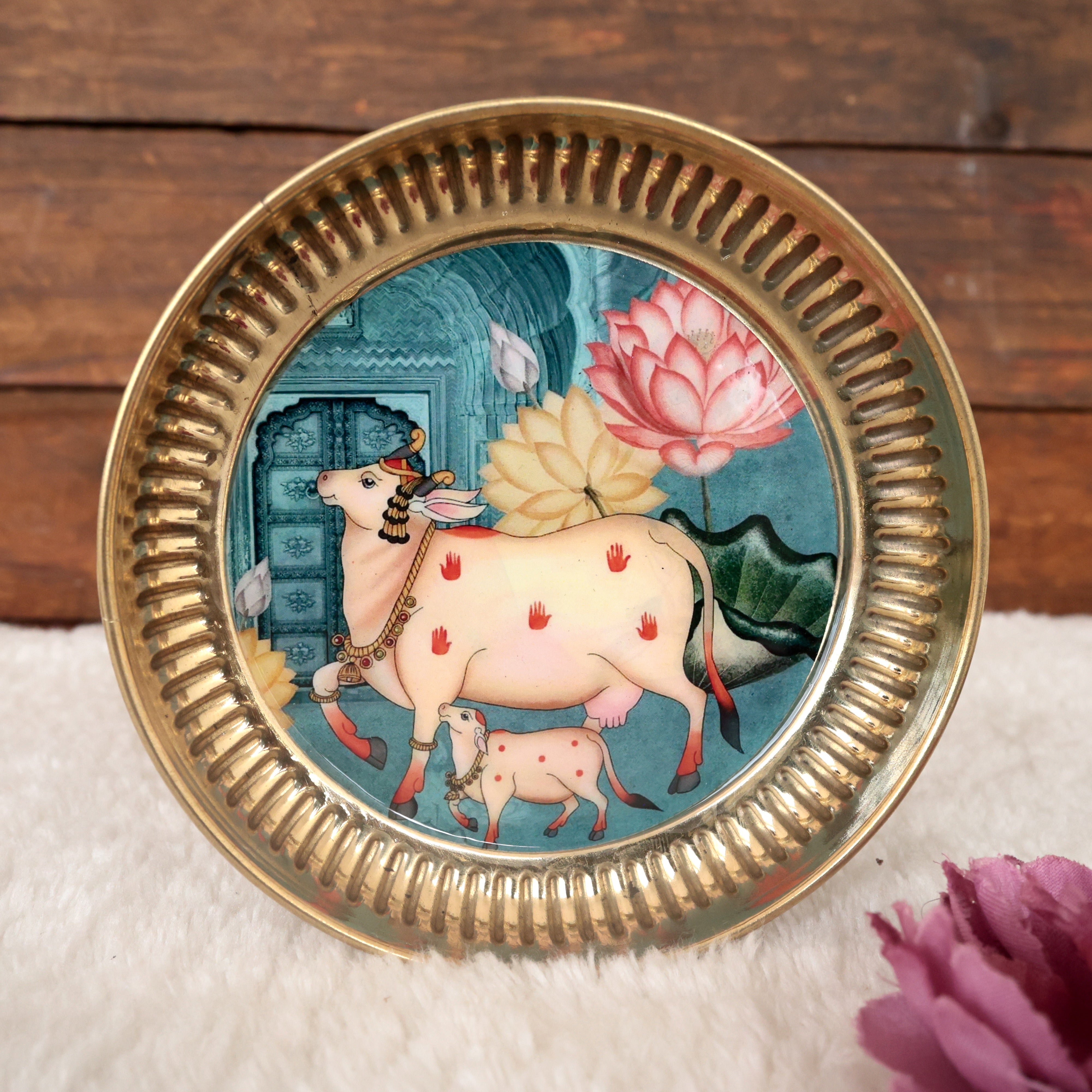 PICHWAI PRINTED 5 INCHES BRASS PLATES - ASSORTED PRINTS & COLOURS