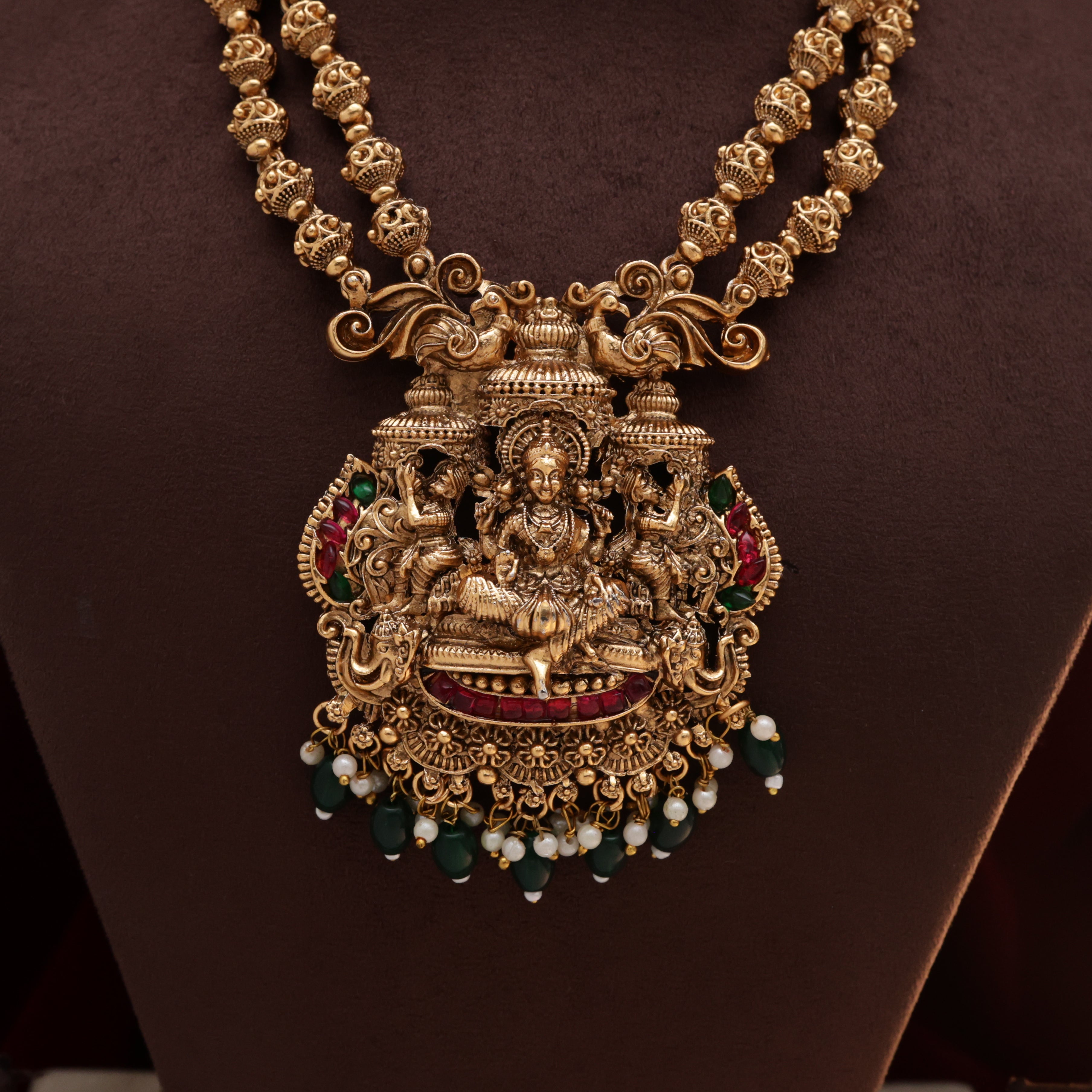 Double Layer Mahalakshmi Devi Bridal Necklace Set