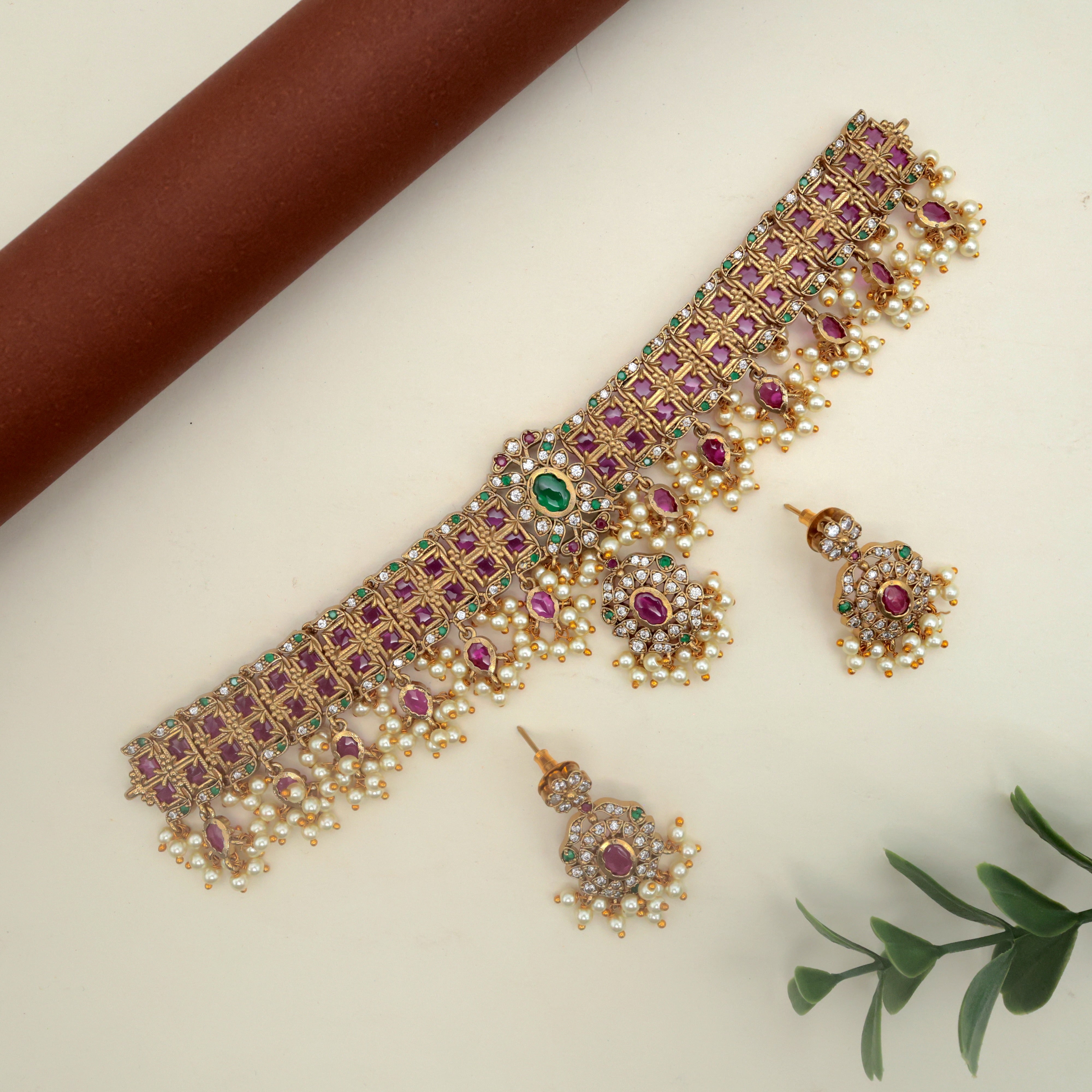 Premium Kemp Guttapusalu Bridal High Neck Choker Set